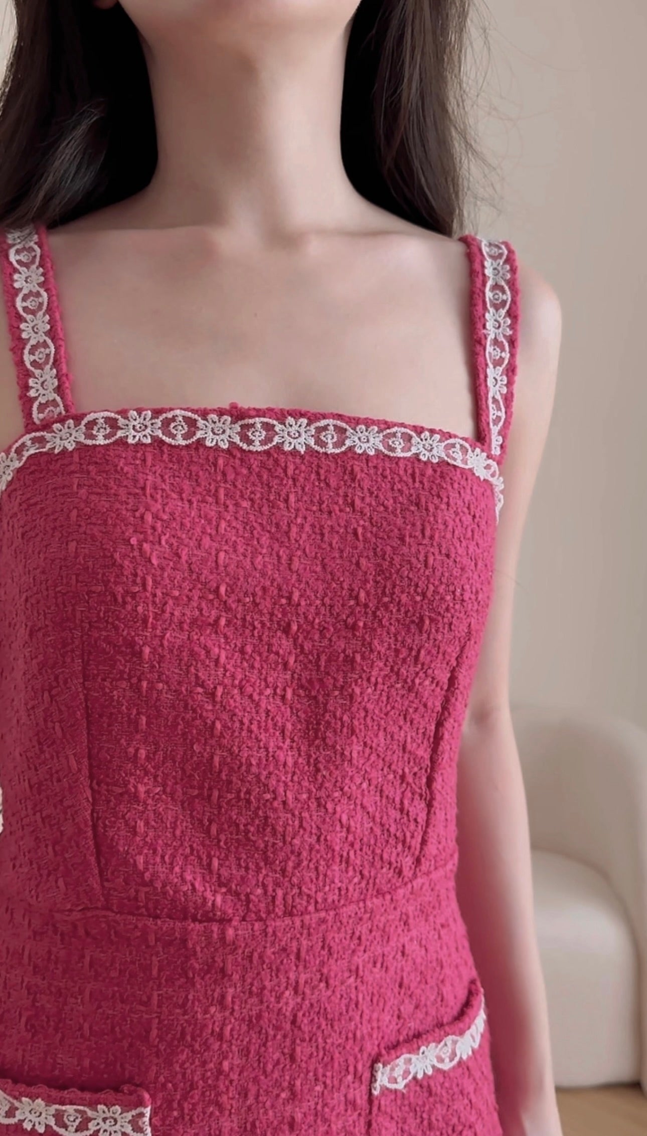 ROSE RED TWEED DRESS