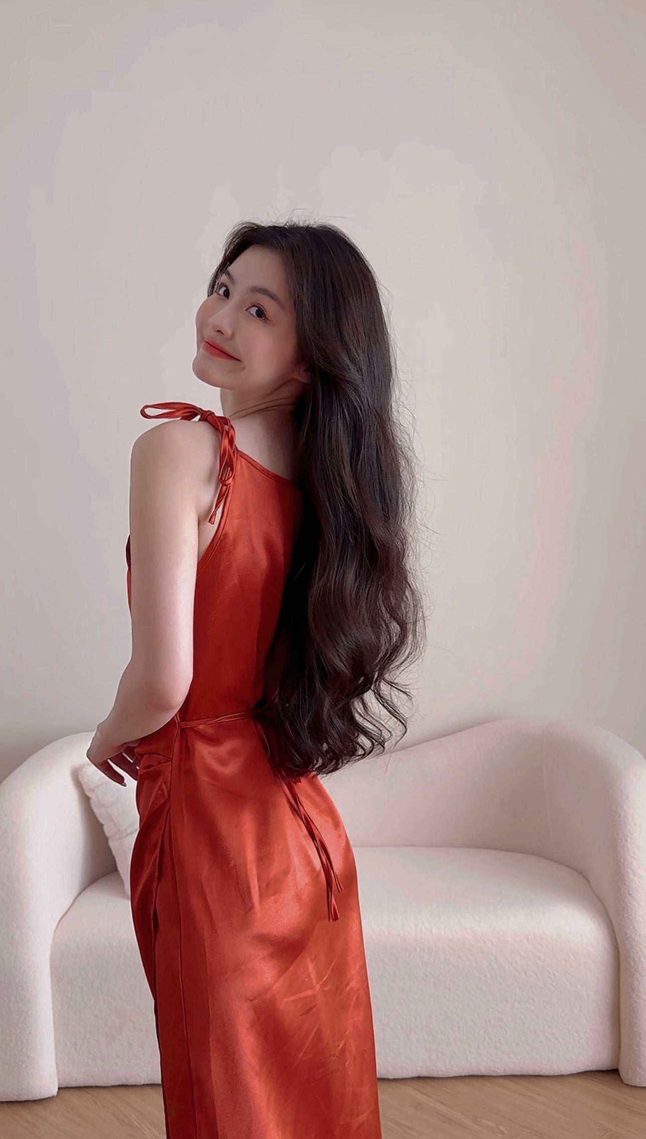 ORANGE SATIN LONG DRESS