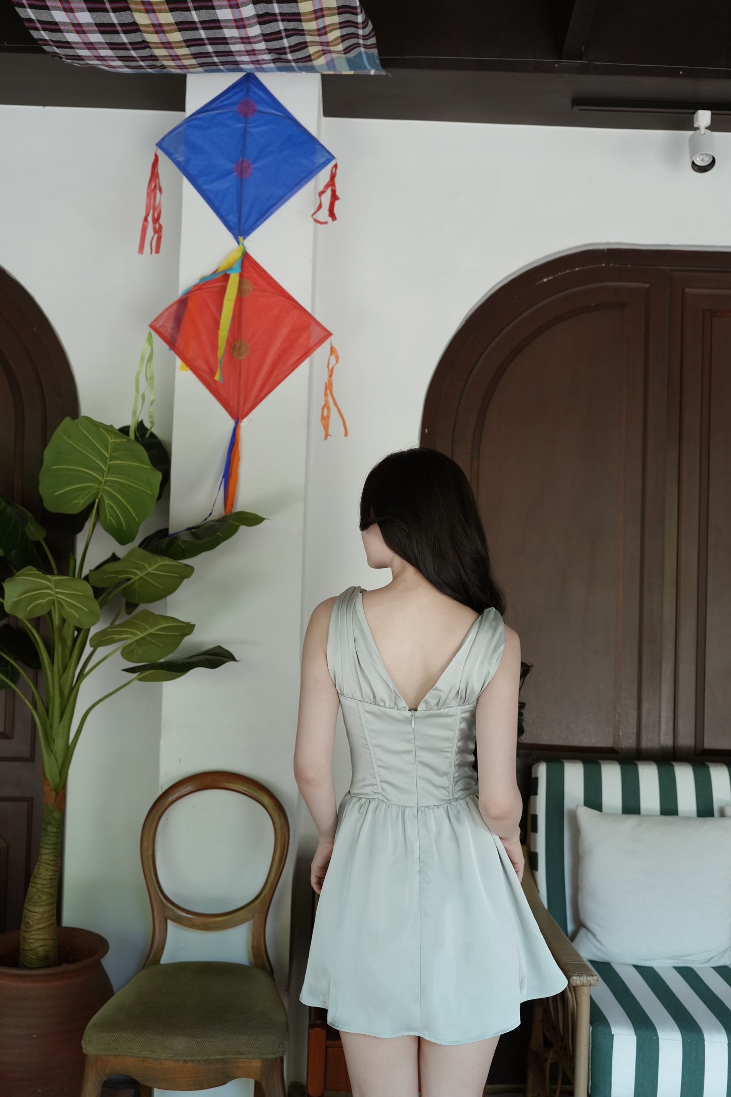 SAGE SATIN A-LINE DRESS
