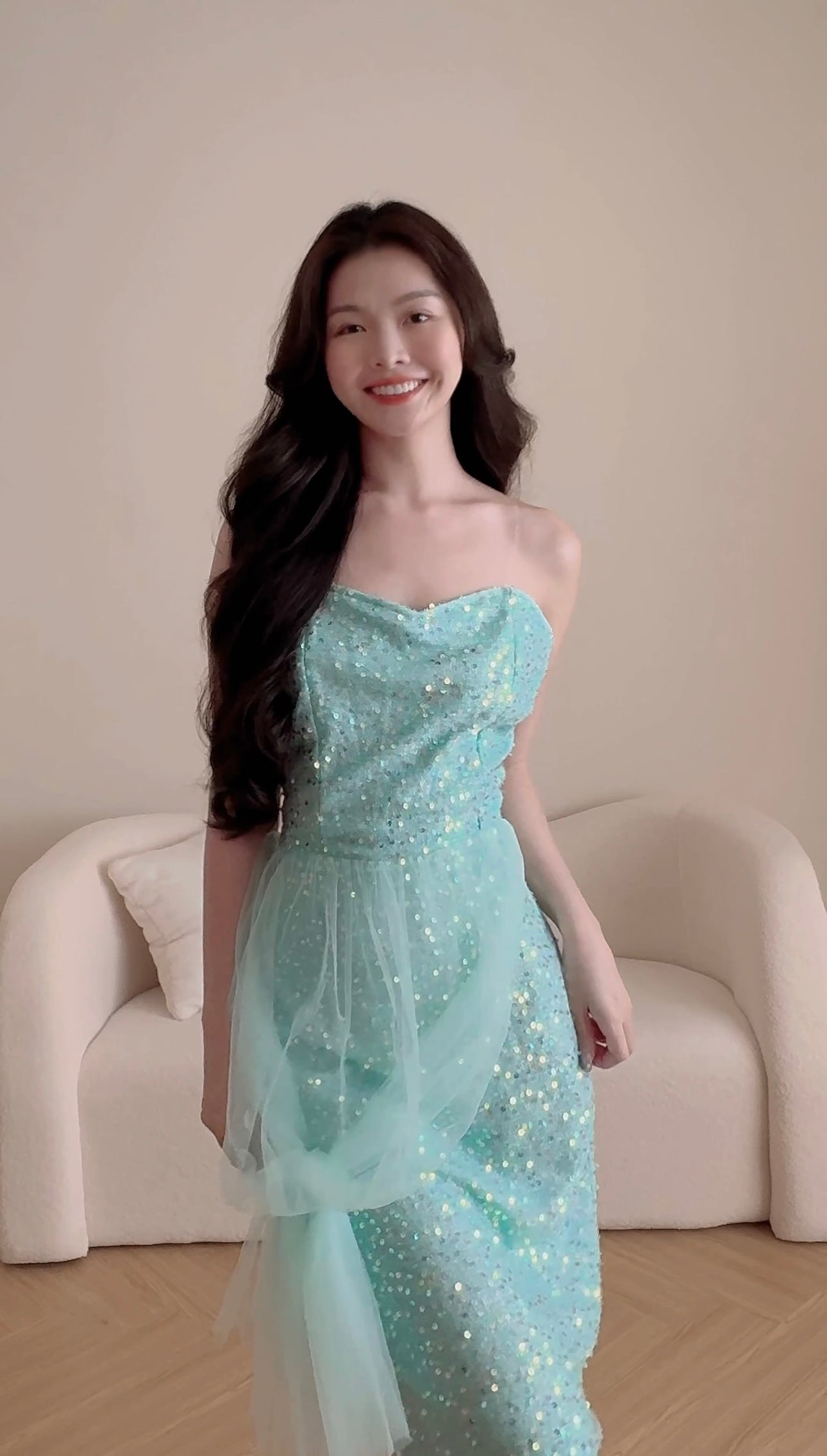 SEQUINNED TIFFANY GREEN MIDI DRESS