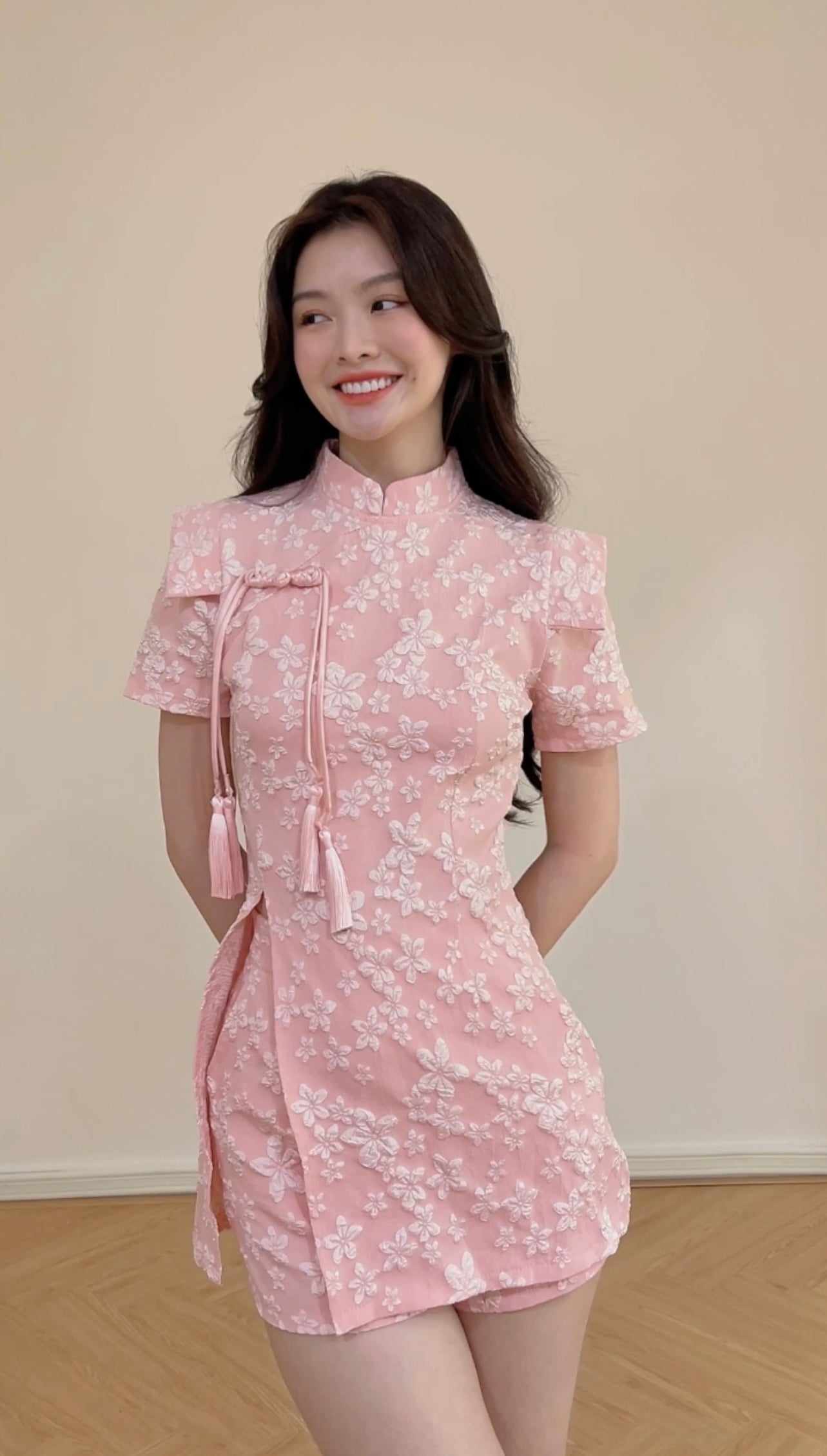 PINK FLORAL PRINTED CHEONGSAM