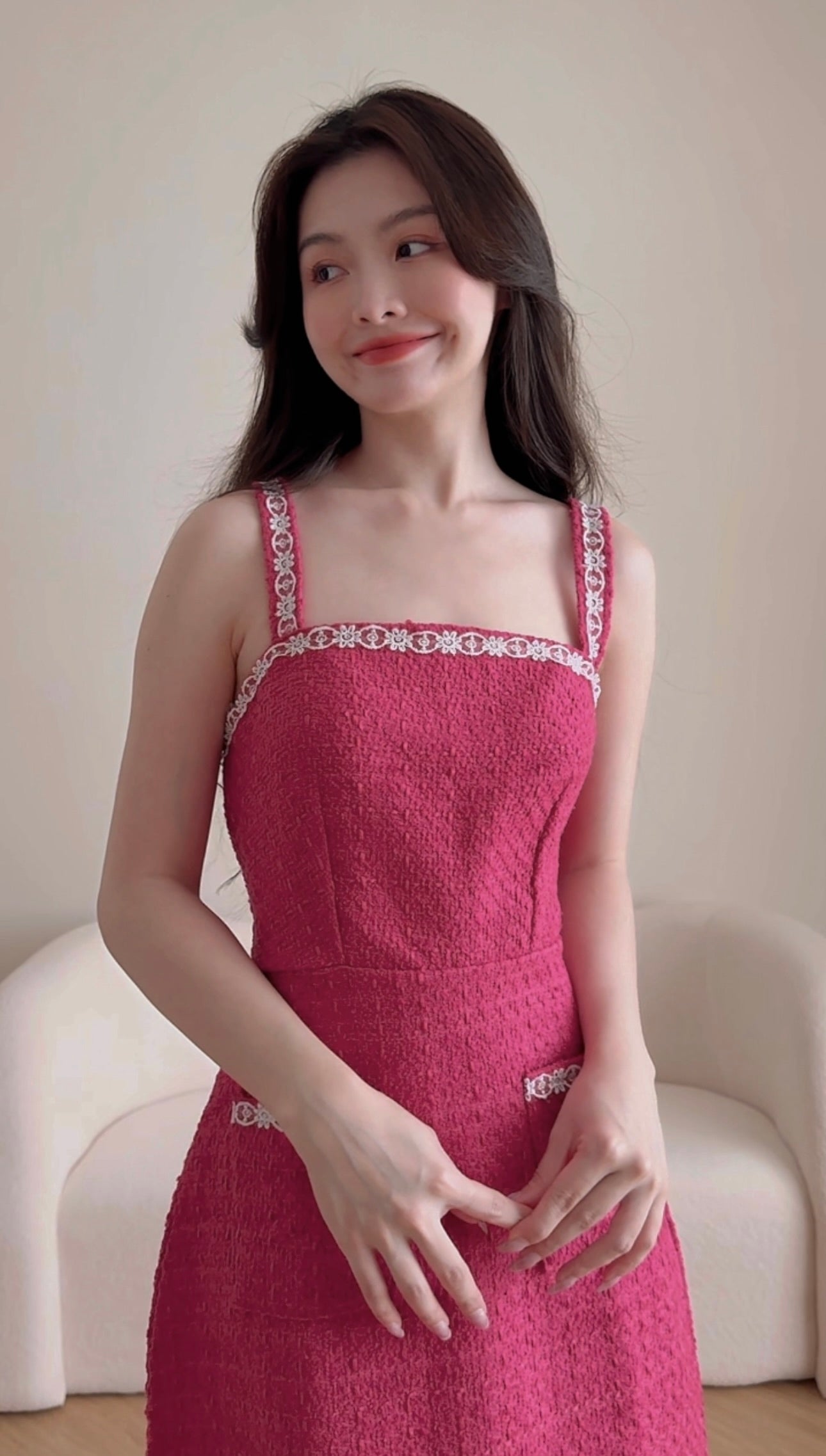 ROSE RED TWEED DRESS
