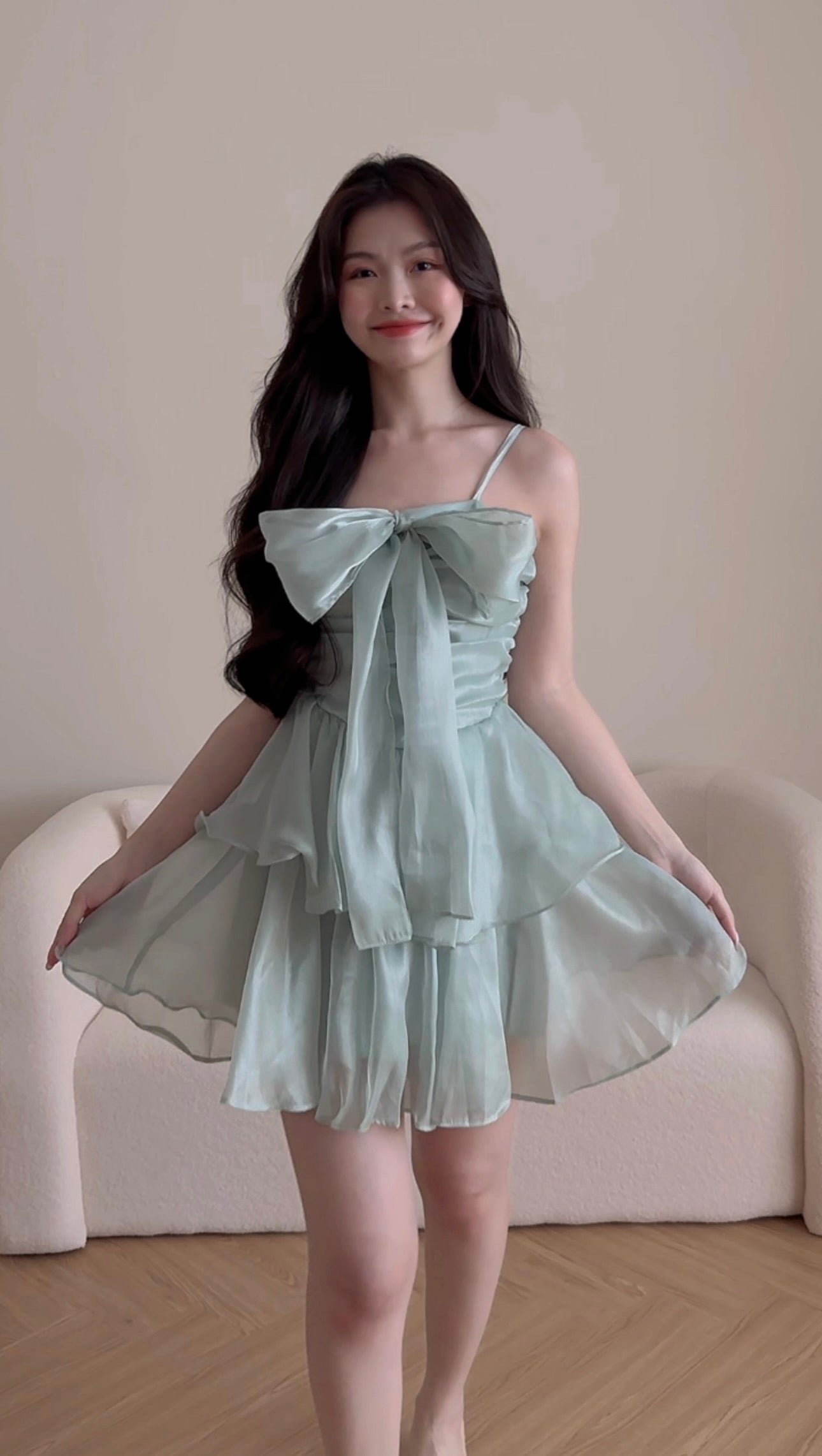 MESH LIGHT GREEN MINI DRESS