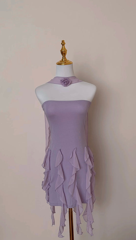 ROSE RUFFLED TUBE DRESS