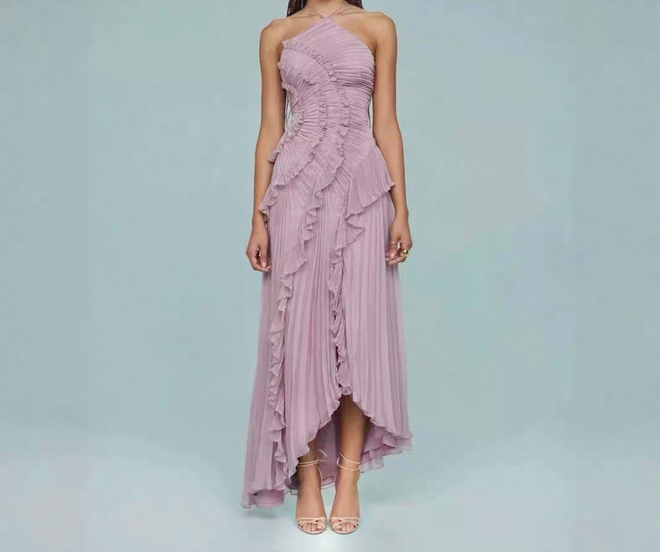 DUSTY LILAC PLEATED MAXI DRESS