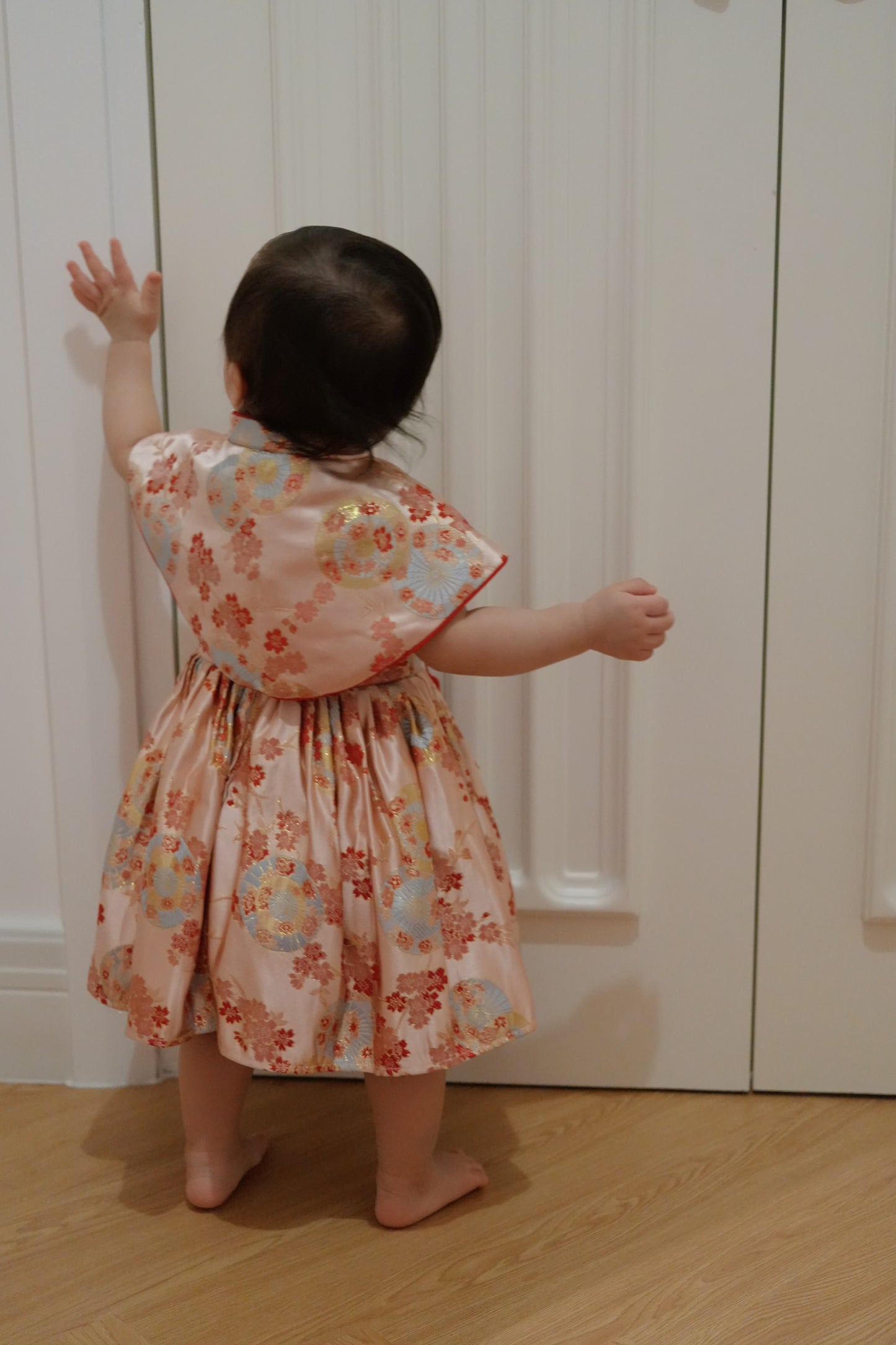 RED SATIN PEARL EMBROIDERED BABY CHEONGSAM BCSC002