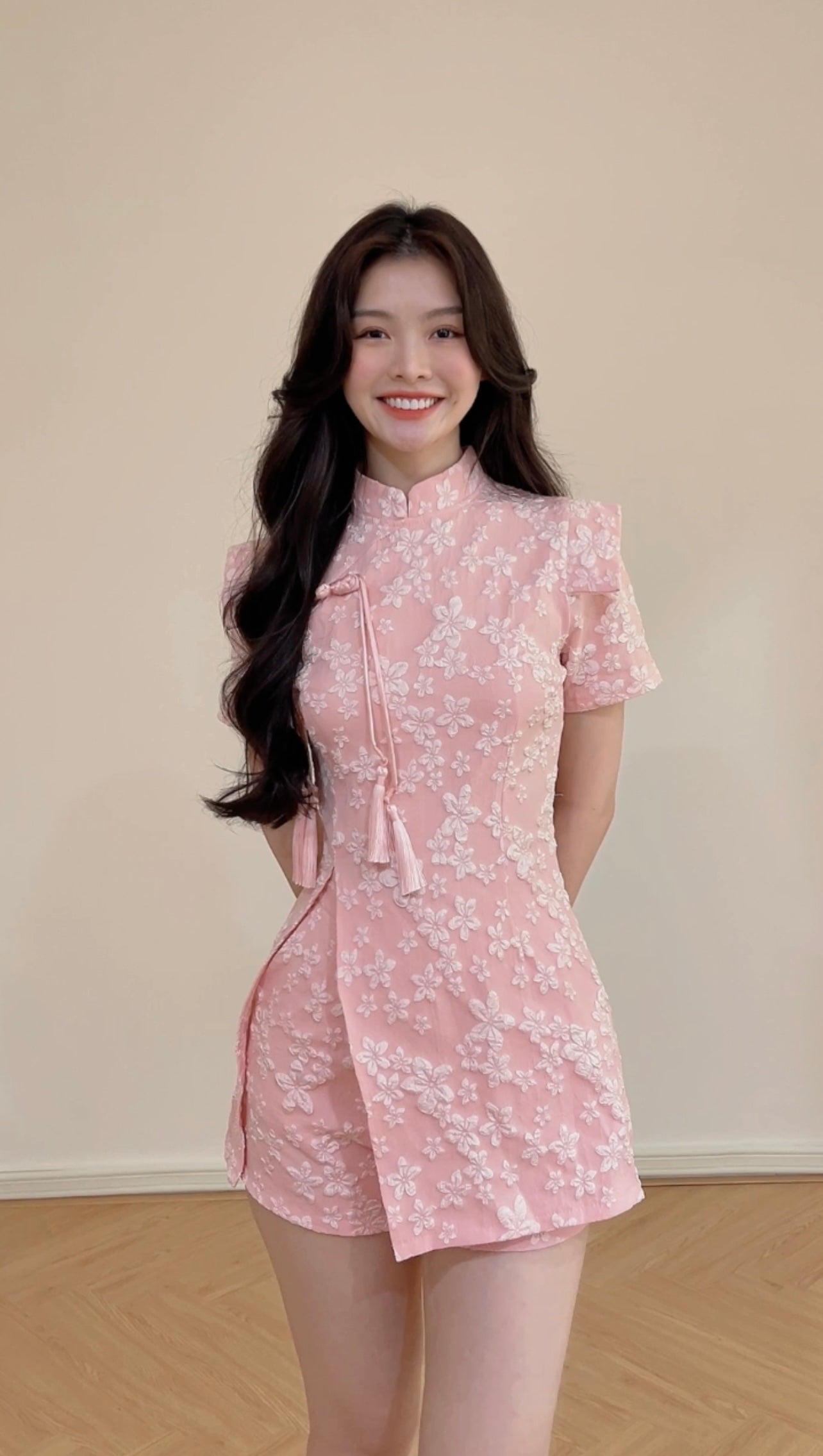 PINK FLORAL PRINTED CHEONGSAM