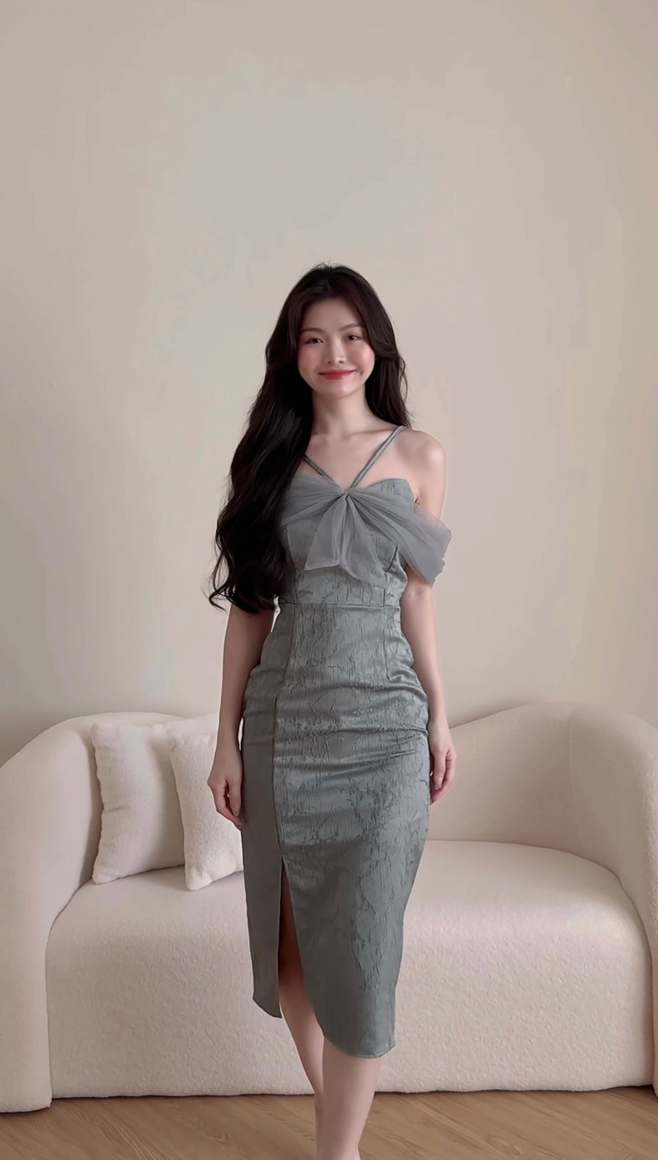 MESH EMBROIDERY MIDI DRESS