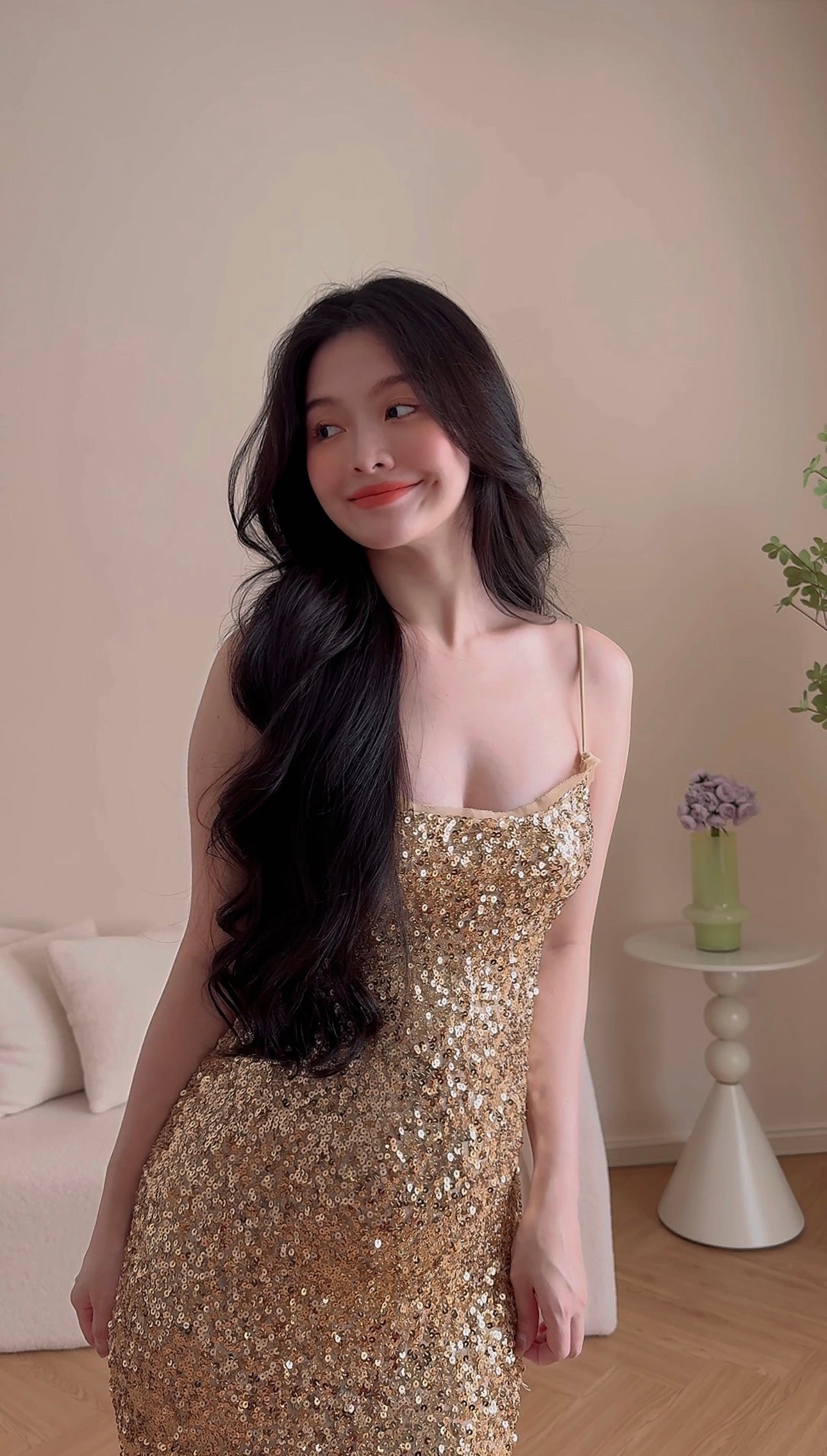 GOLD SEQUINS LONG DRESS