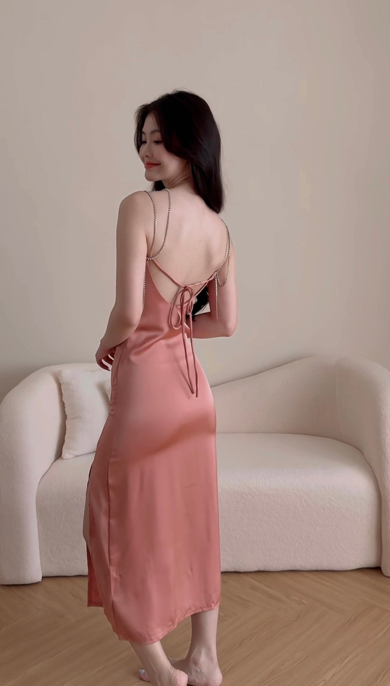 SATIN DIAMOND SPLIT LONG DRESS