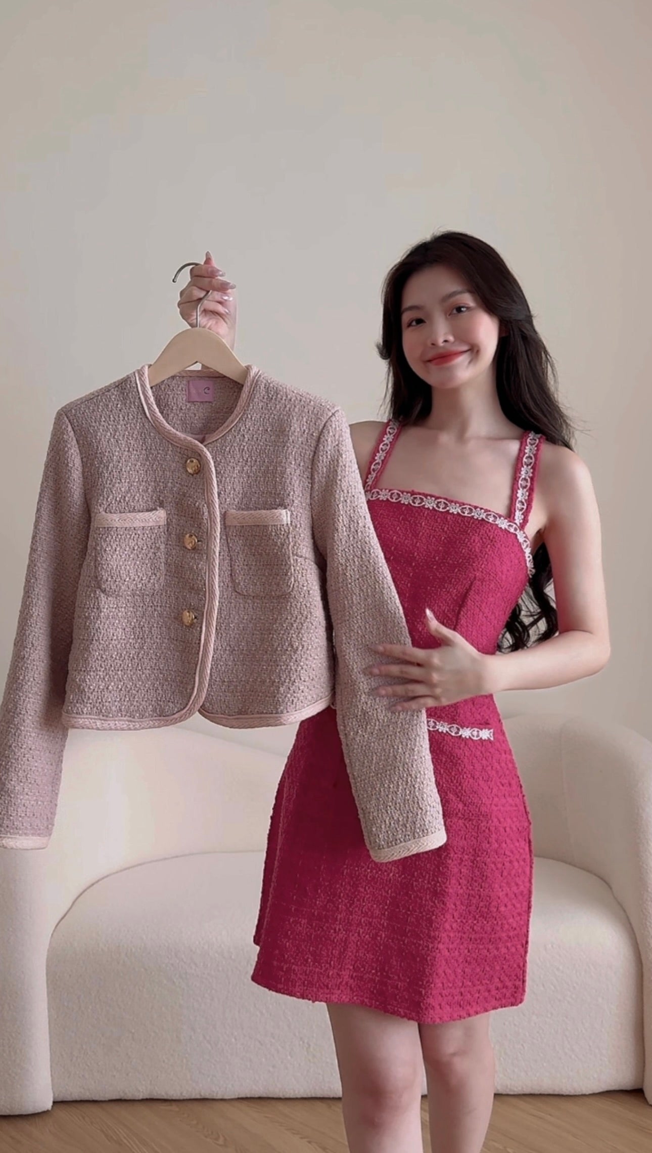 ROSE RED TWEED DRESS