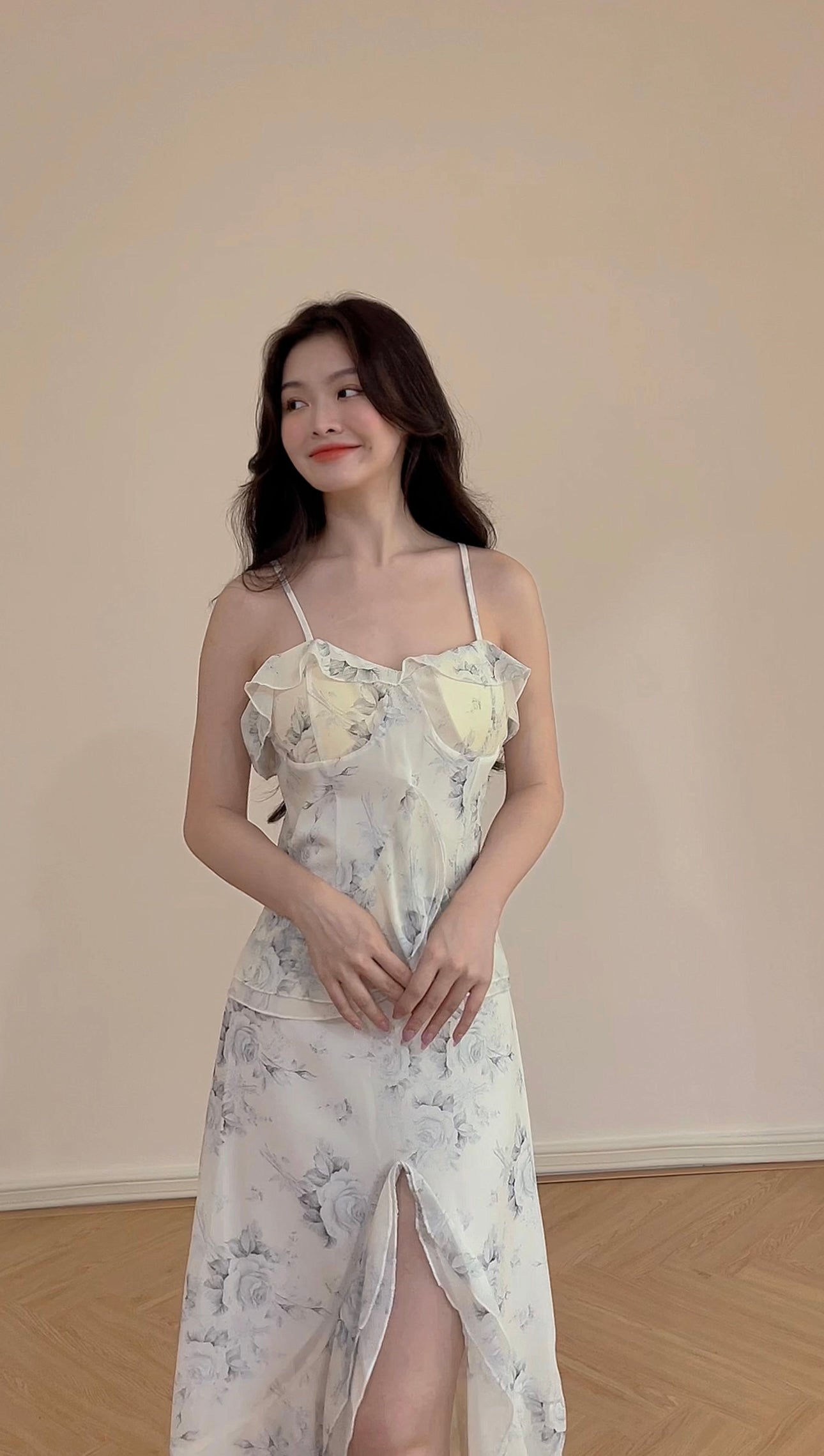 CHIFFON MIDI SLIP DRESS