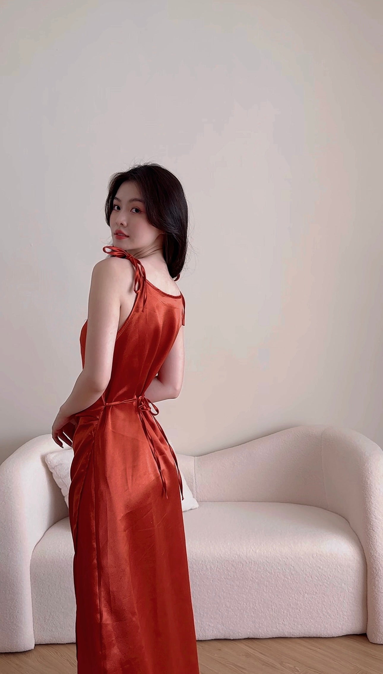 ORANGE SATIN LONG DRESS