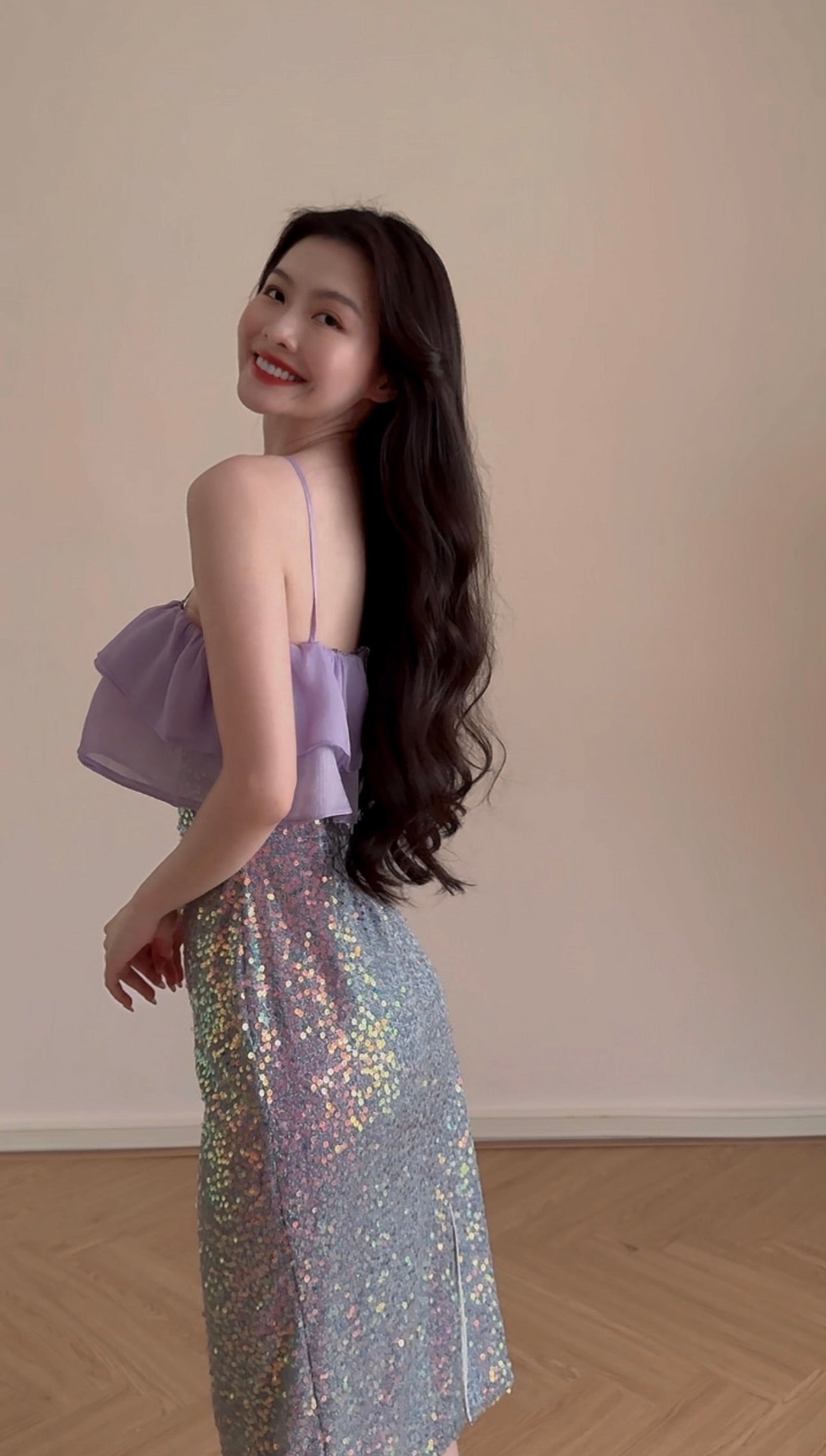 CROSS FRONT SEQUIN MIDI DRESS