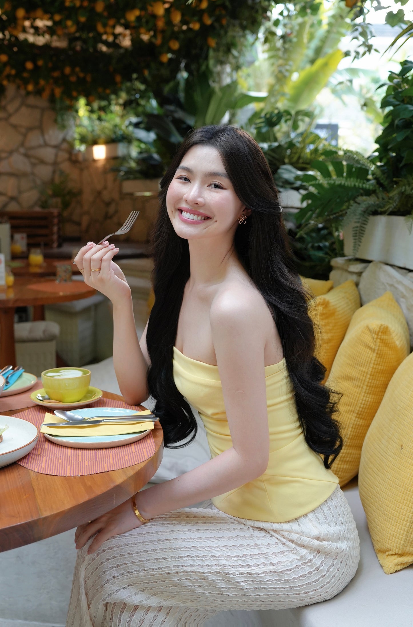 LEMON YELLOW ASYMMETRIC STRAPLESS TOP