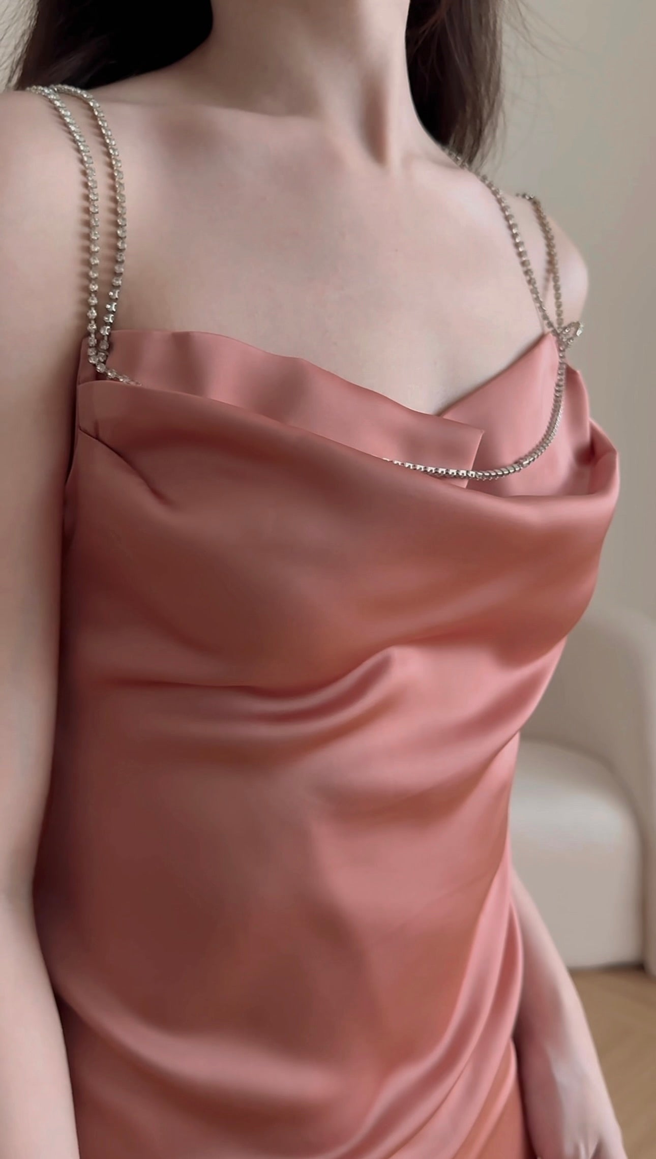 SATIN DIAMOND SPLIT LONG DRESS