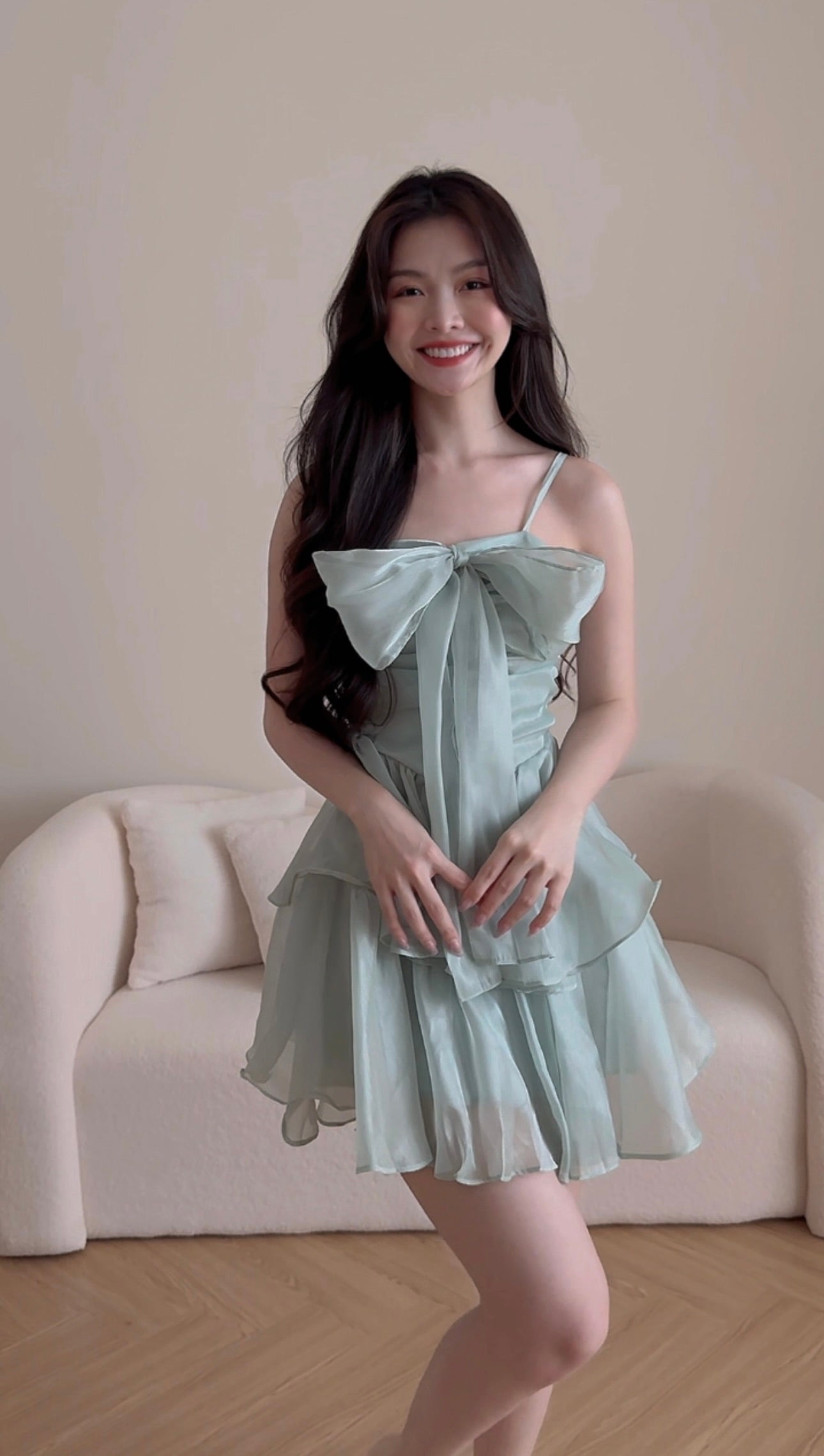 MESH LIGHT GREEN MINI DRESS