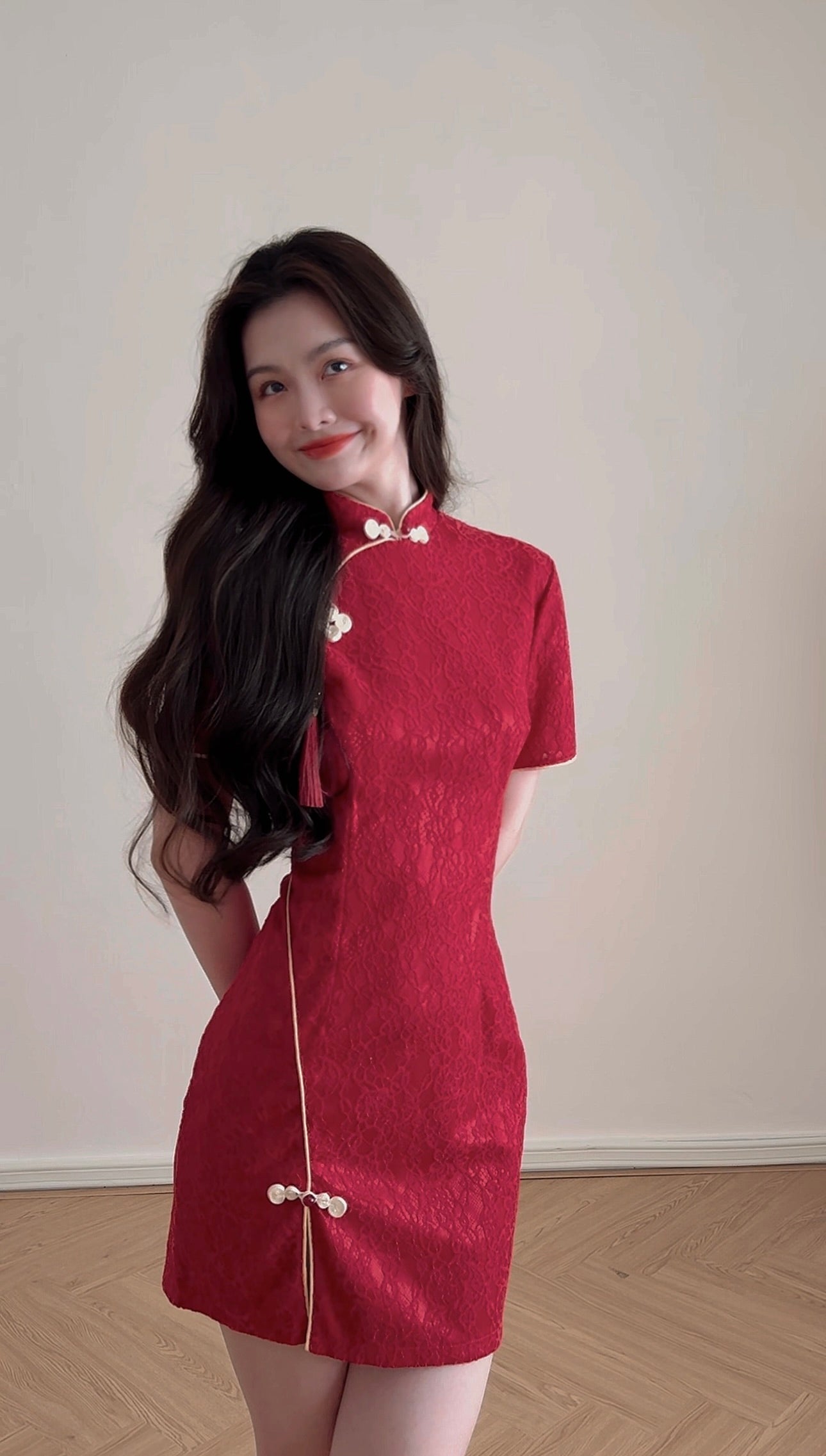 RED WINE LACE CHEONGSAM