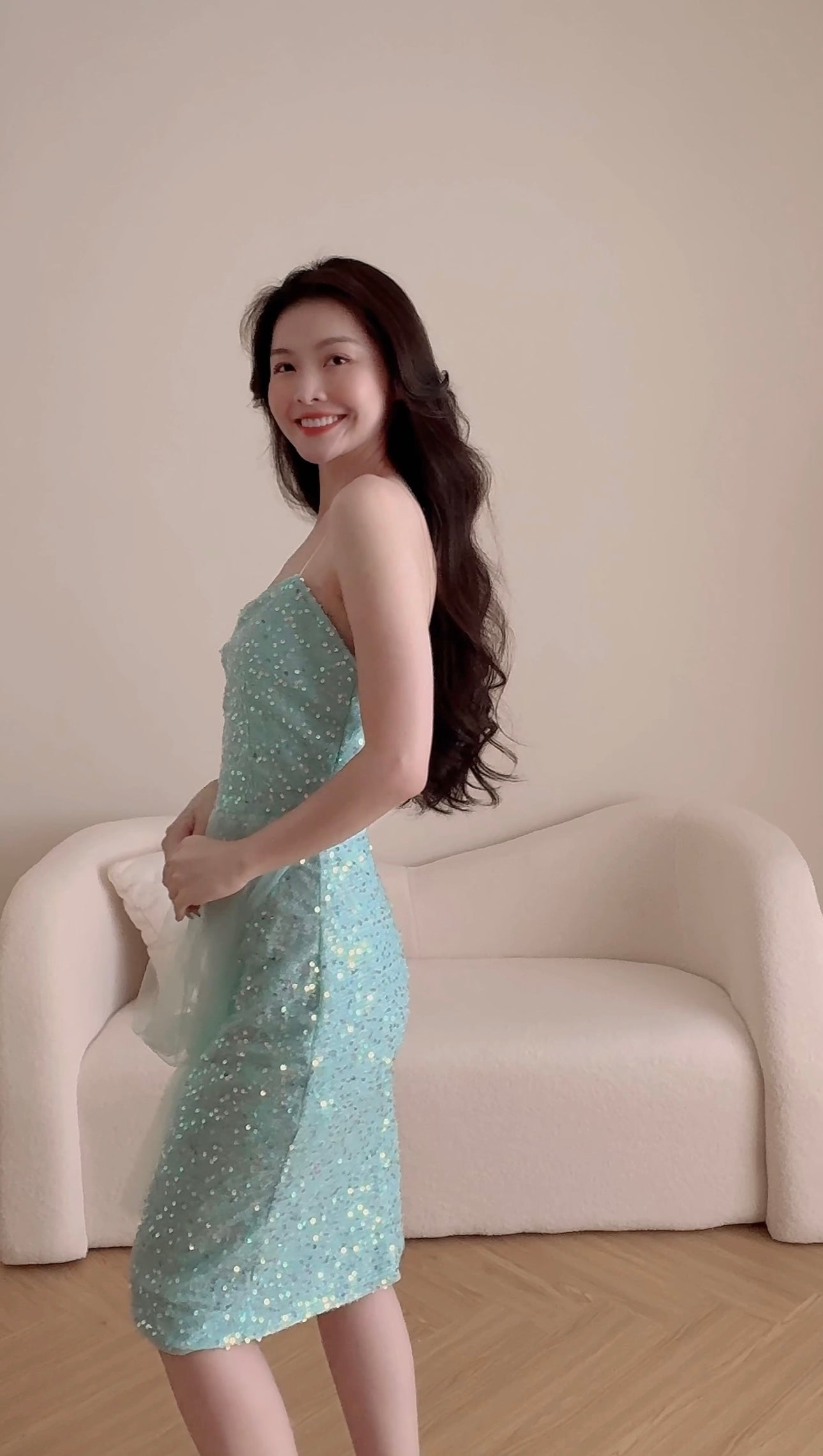 SEQUINNED TIFFANY GREEN MIDI DRESS