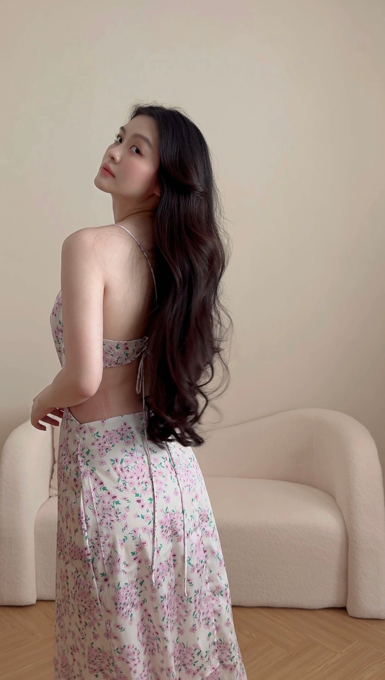 PURPLE FLORAL CUT-OUT MAXI DRESS