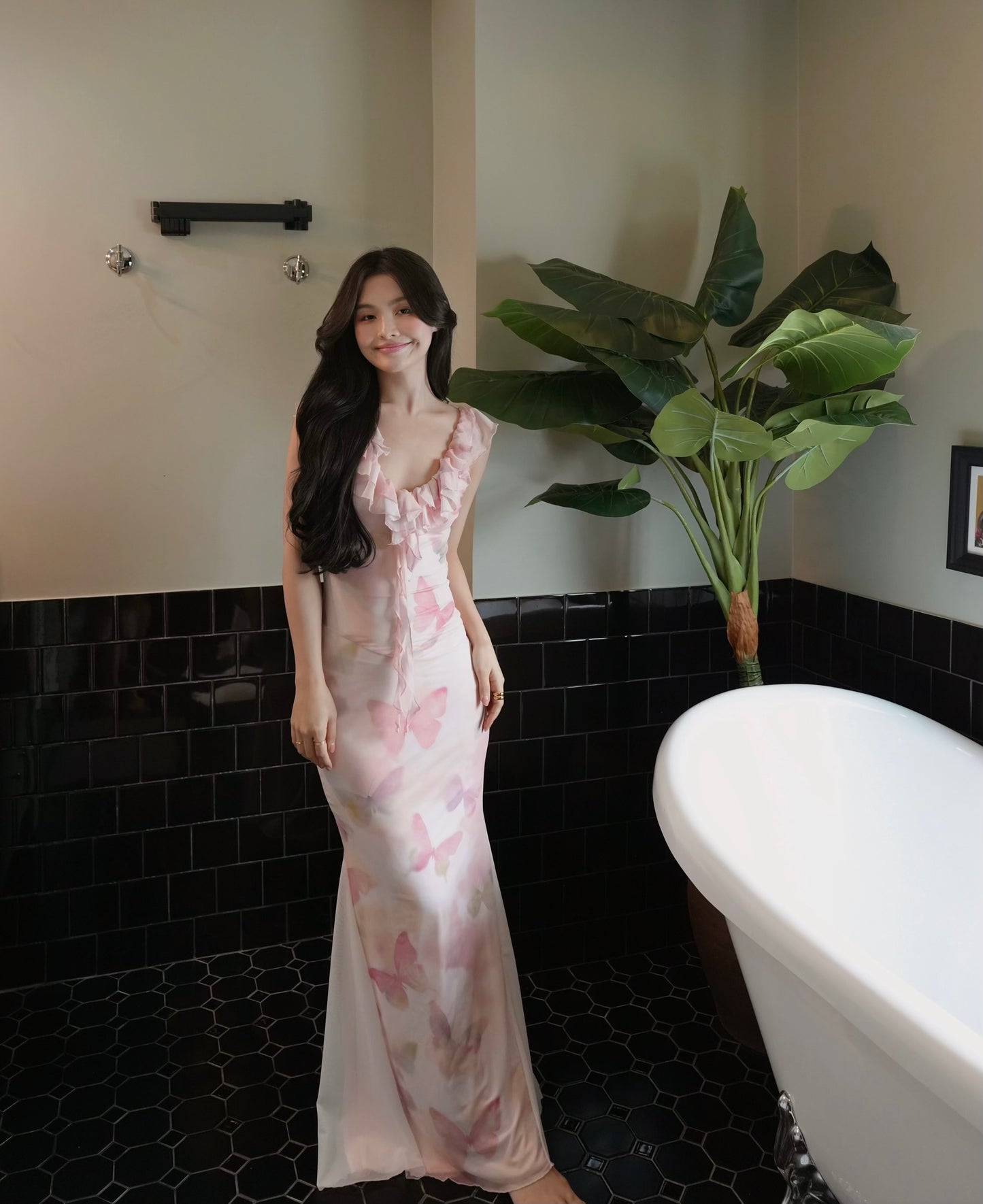 MERMAID PINK BUTTERFLY PRINT MAXI DRESS