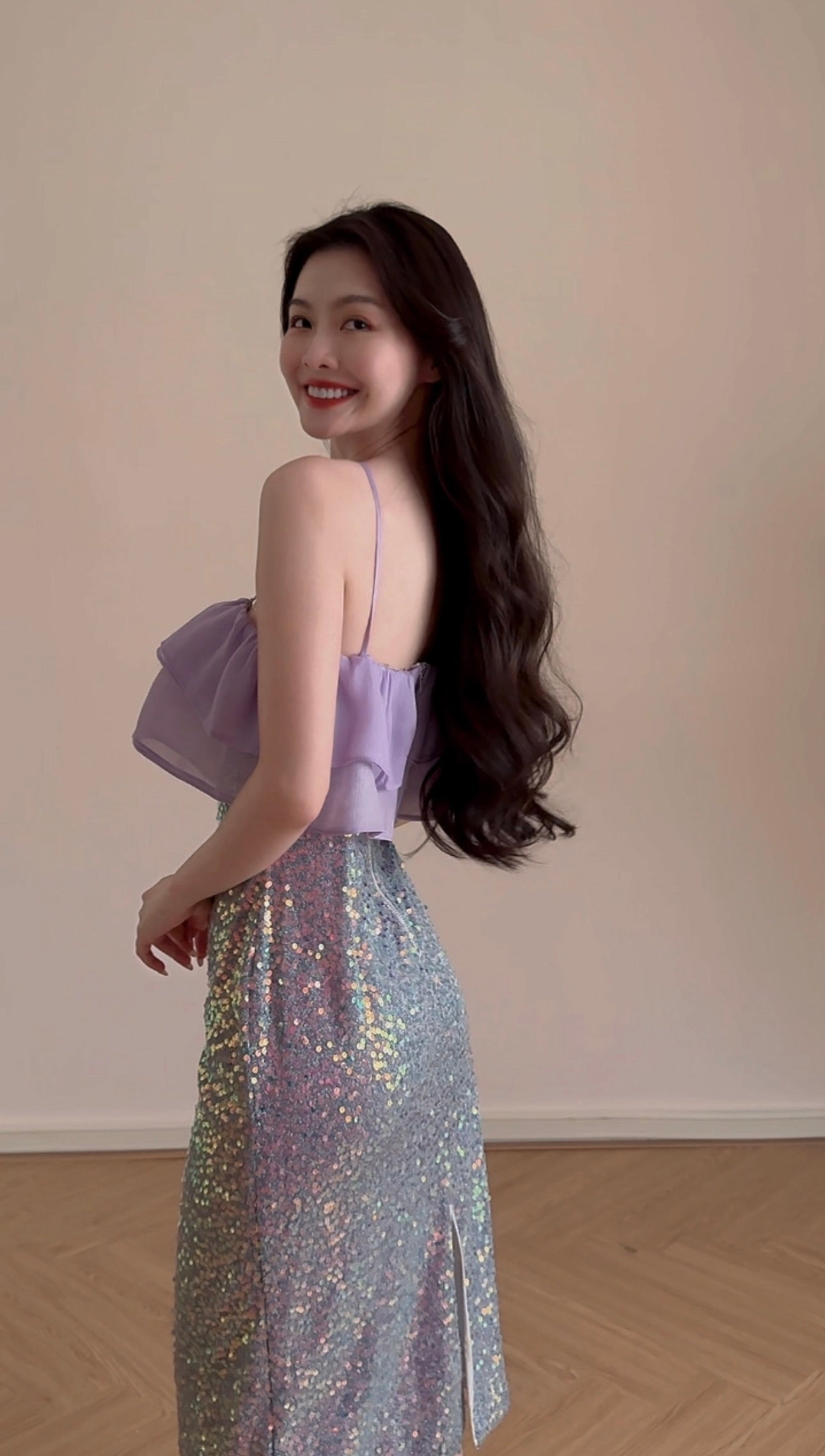 CROSS FRONT SEQUIN MIDI DRESS