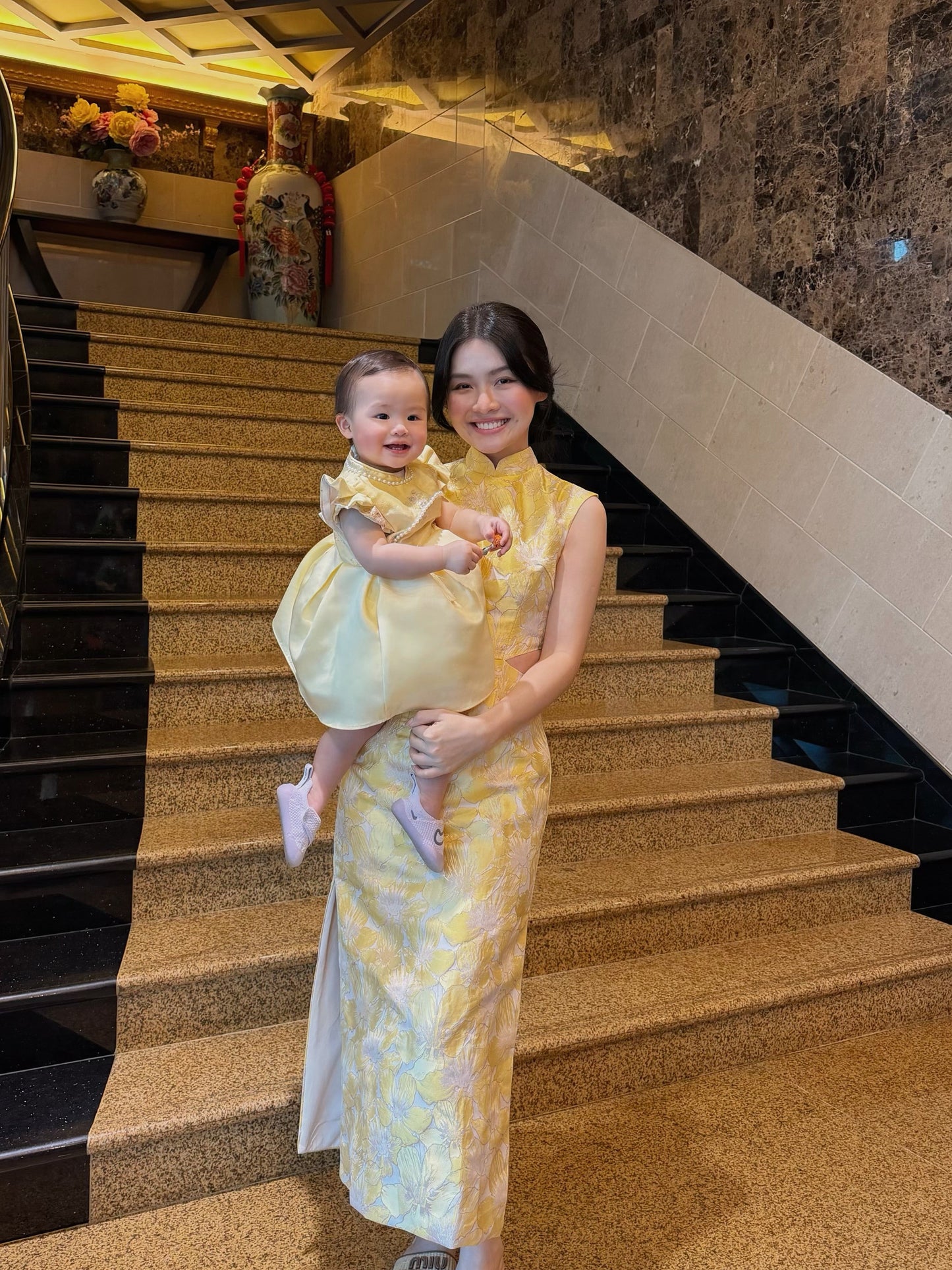 YELLOW PRINTED EMBROIDERED BABY CHEONGSAM BCSC003