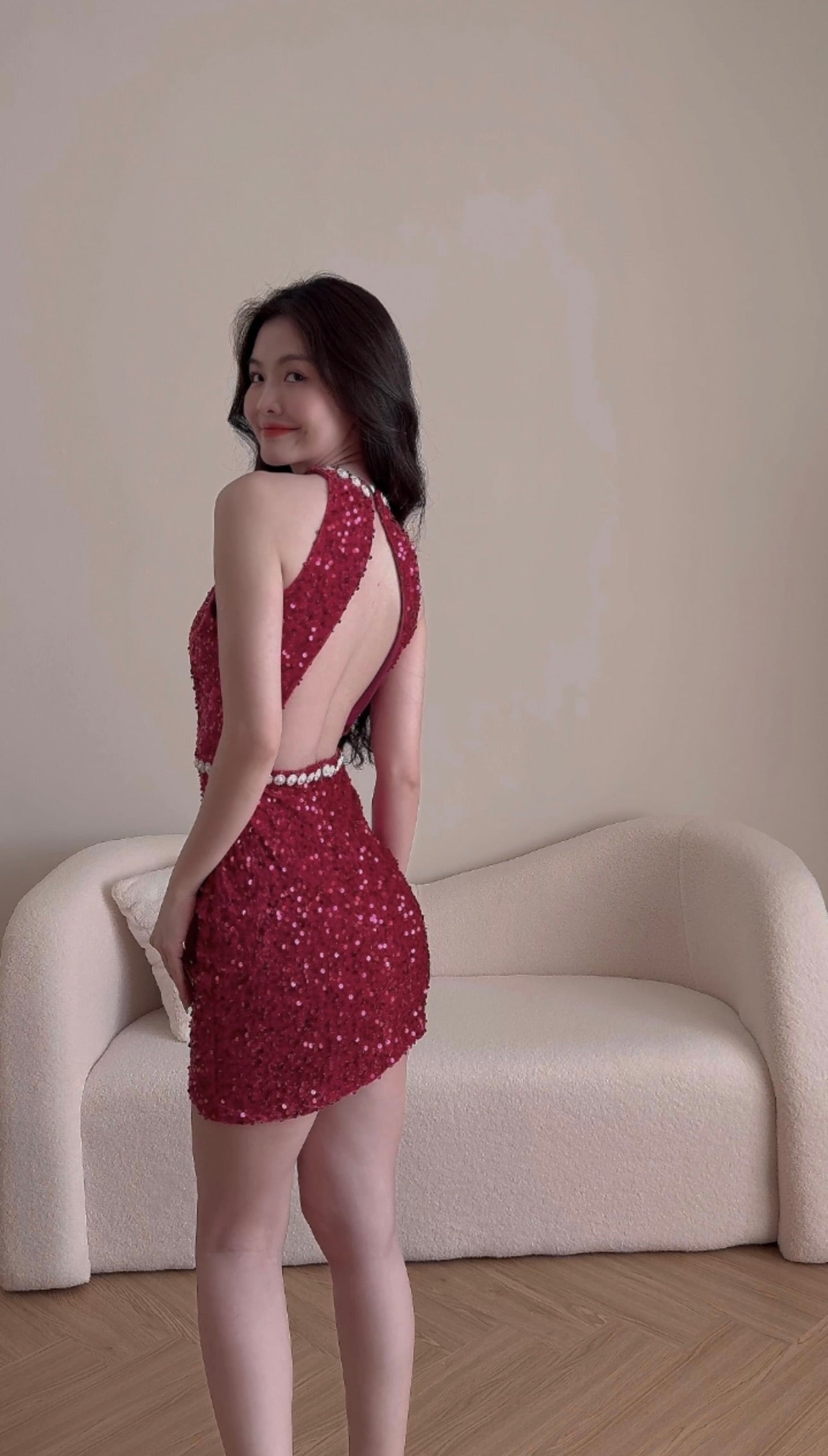 ROSE RED SEQUINNED DRESS