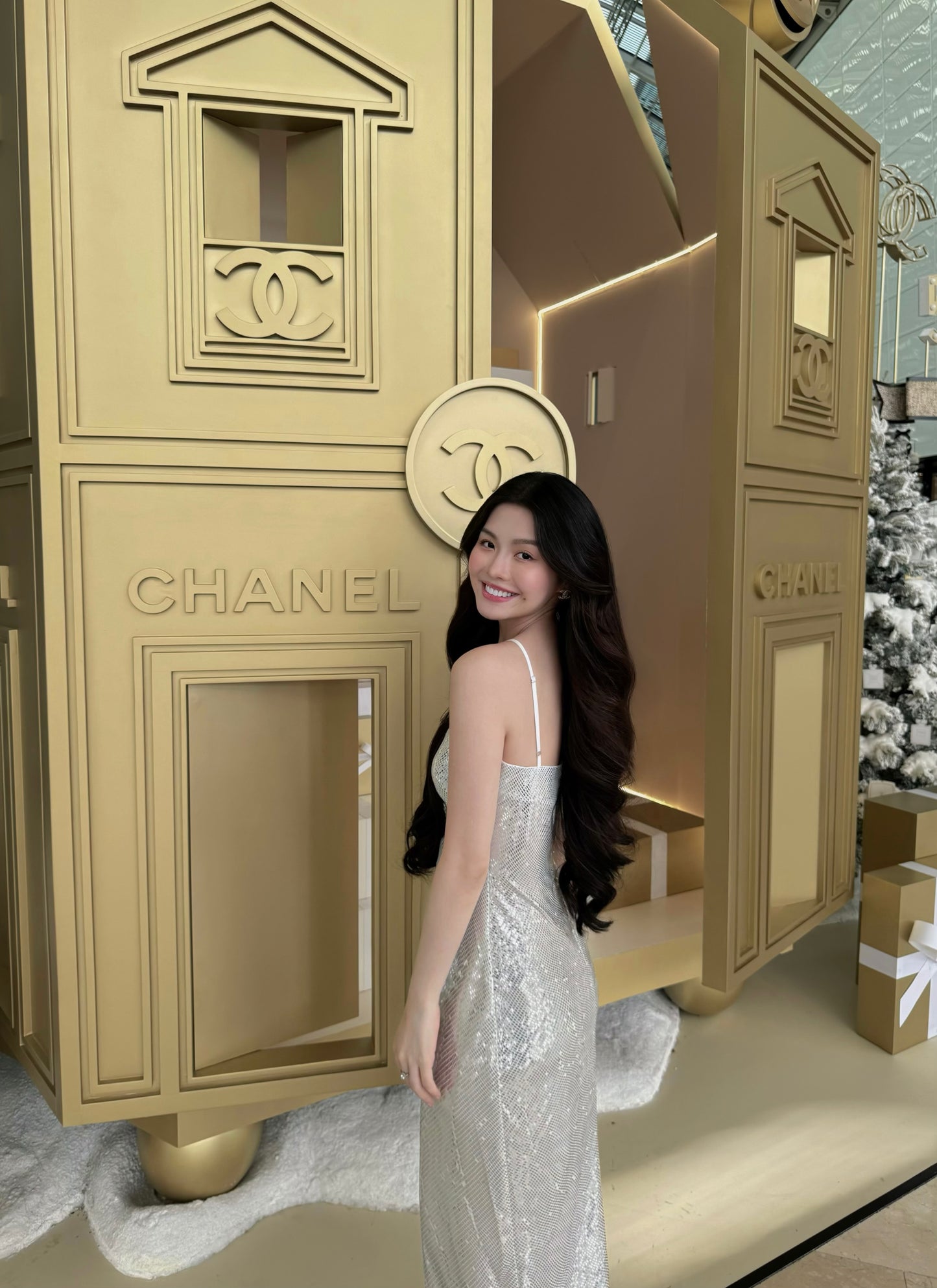 SILVER SEQUIN LONG DRESS