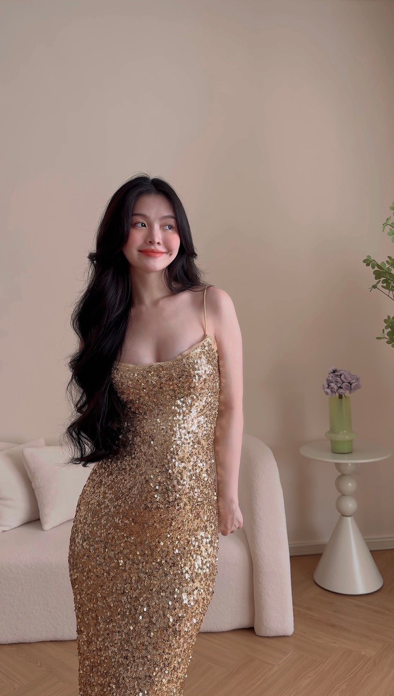 GOLD SEQUINS LONG DRESS