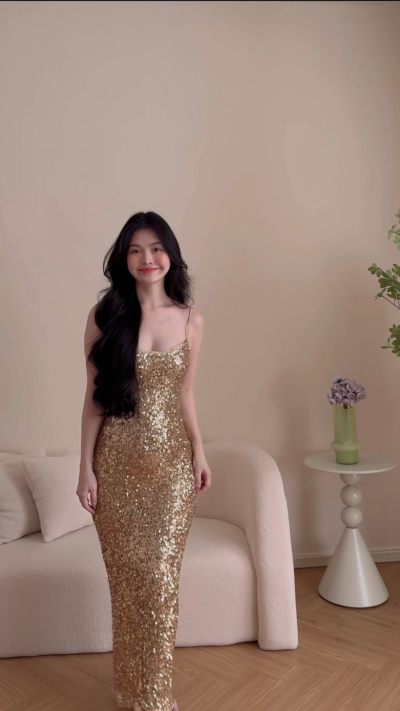 GOLD SEQUINS LONG DRESS