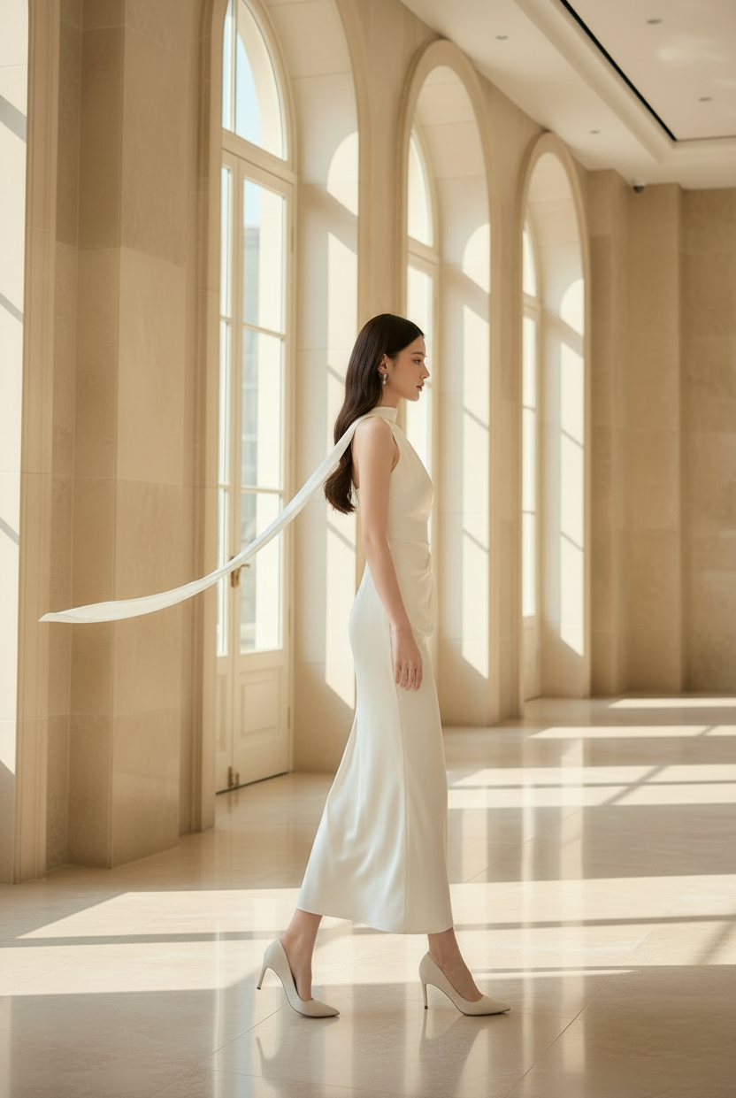 IVORY SATIN MAXI DRESS