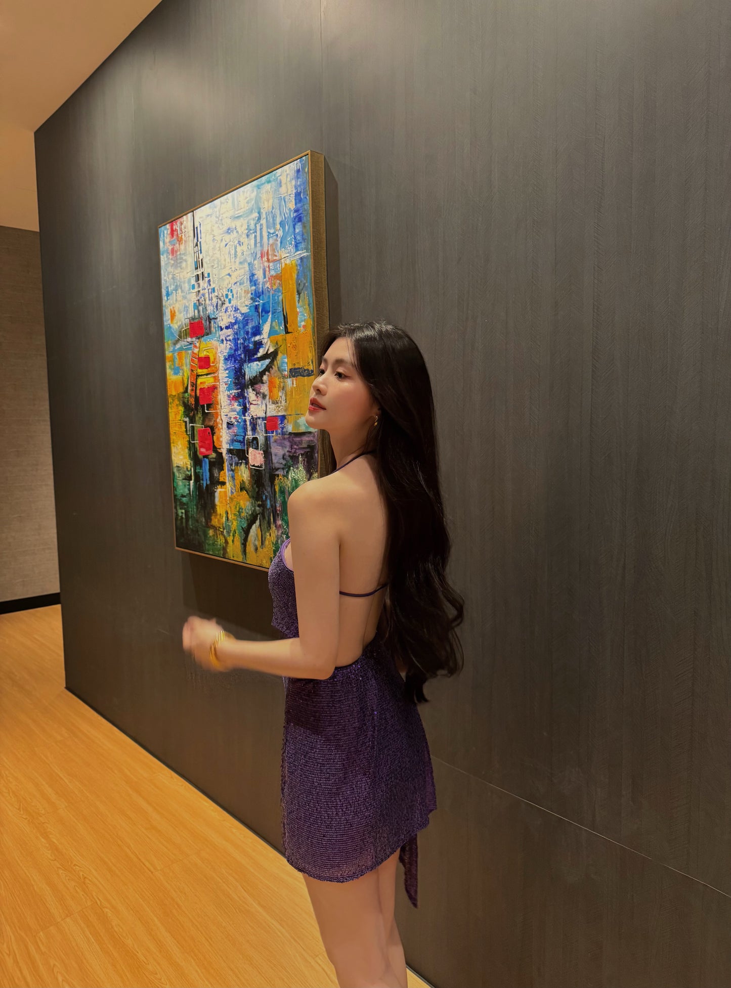 BACKLESS PURPLE SEQUINS MINI DRESS