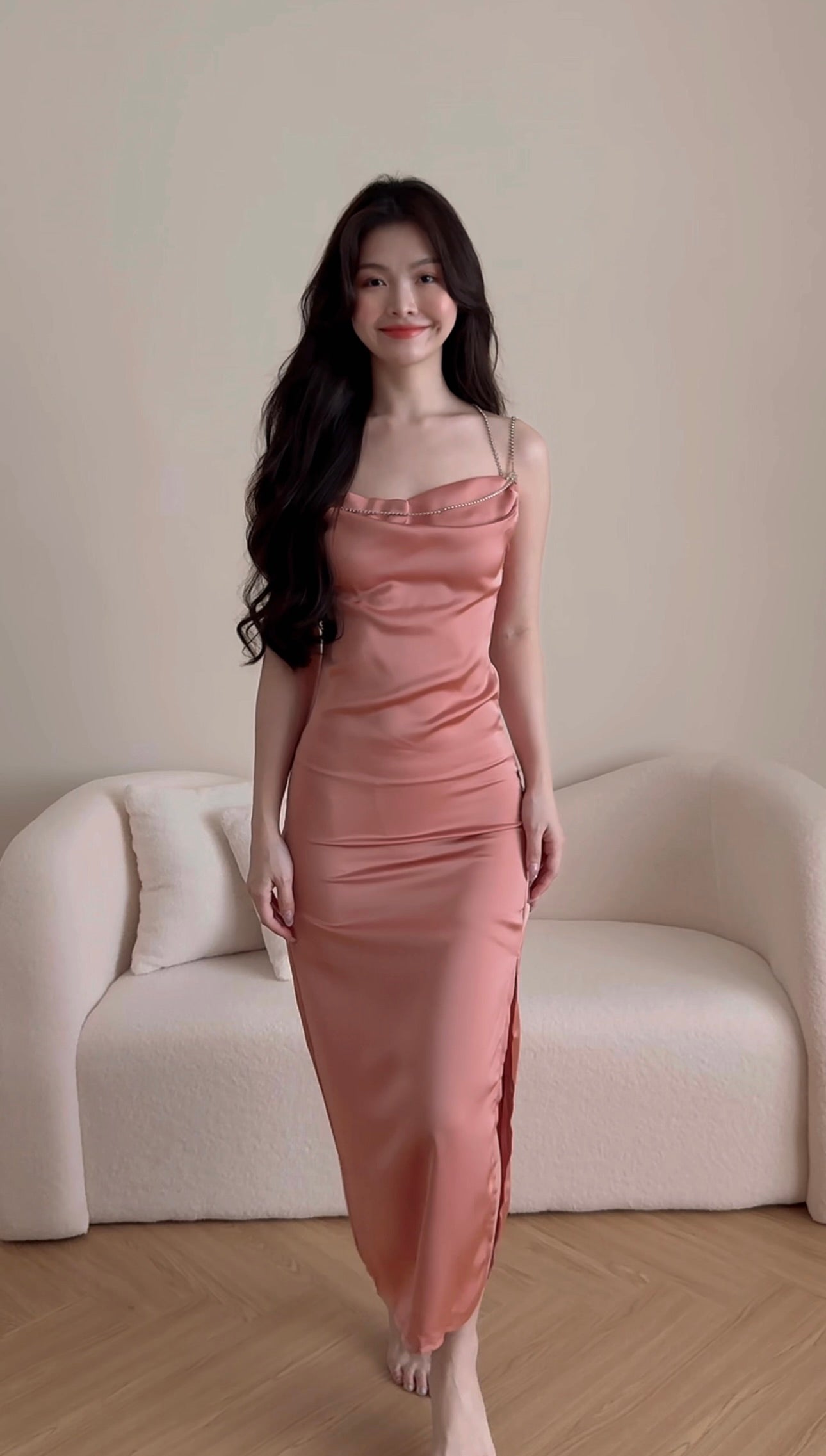 SATIN DIAMOND SPLIT LONG DRESS
