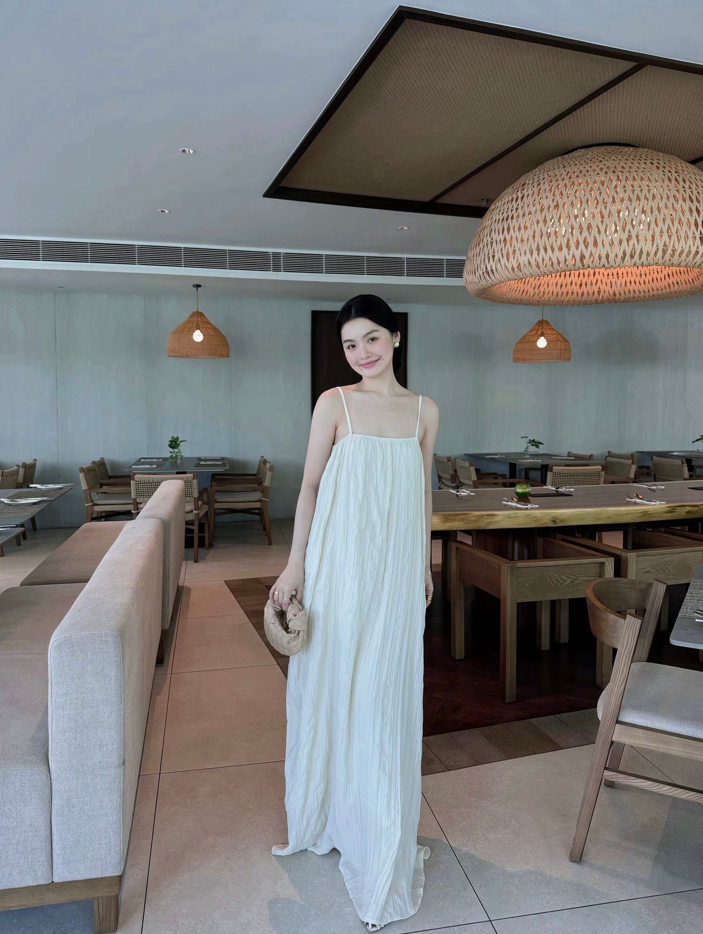 BEIGE STRAIGHT-CUT CAMI MAXI DRESS