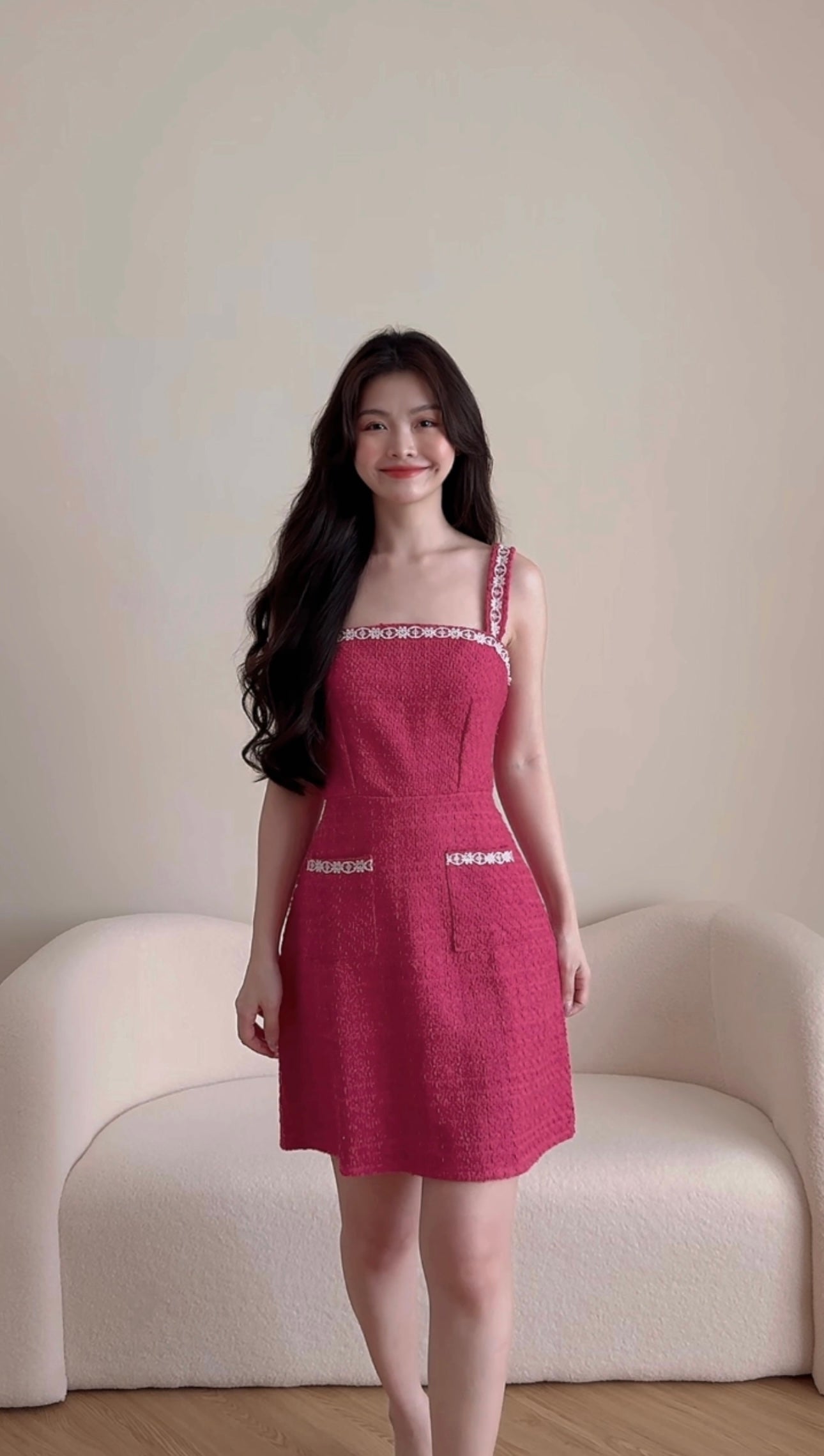 ROSE RED TWEED DRESS