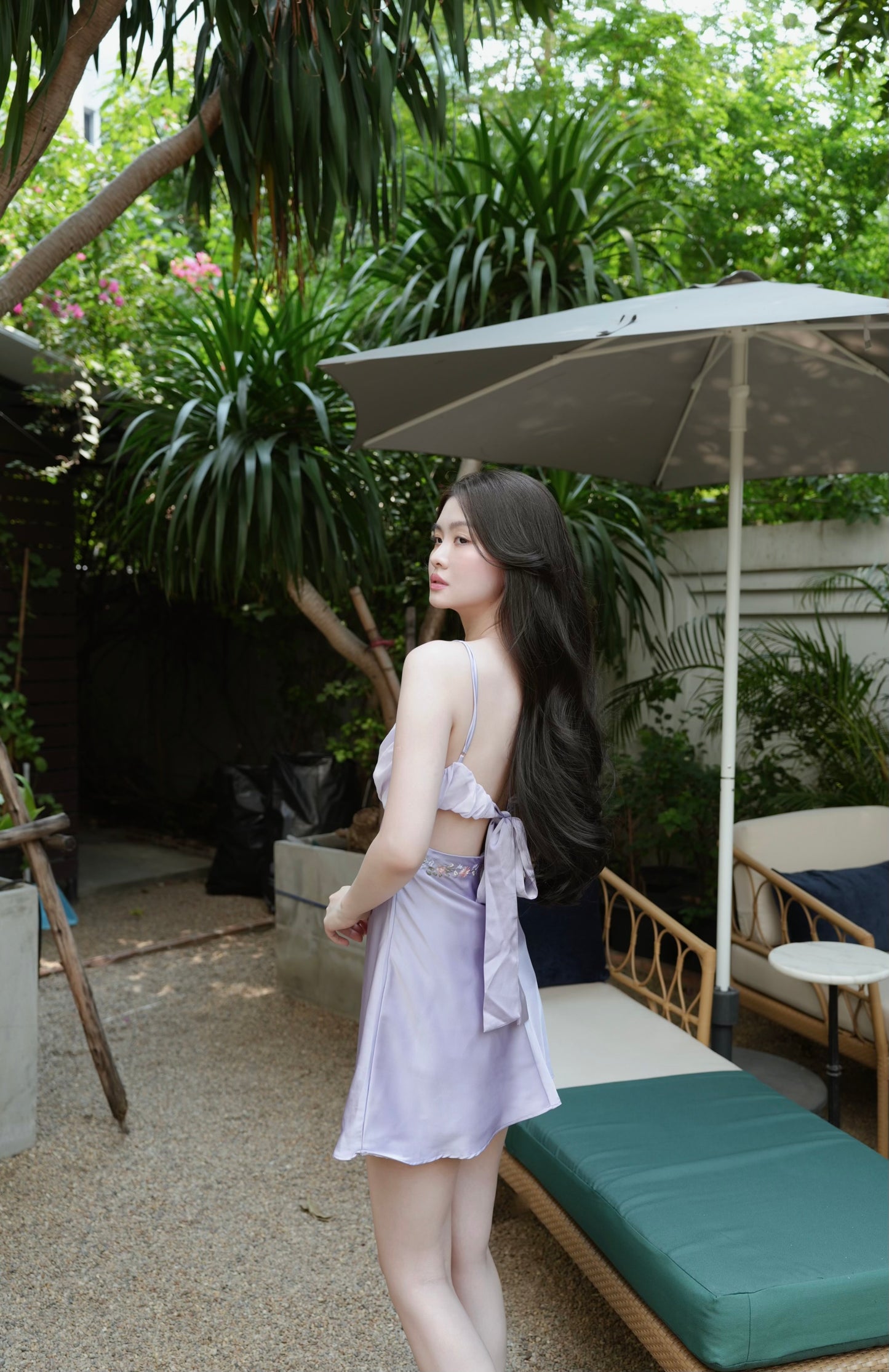 PURPLE EMBROIDERED FLORAL SATIN DRESS