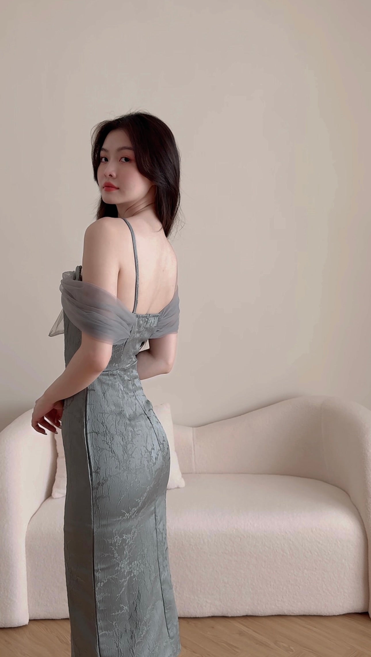 MESH EMBROIDERY MIDI DRESS