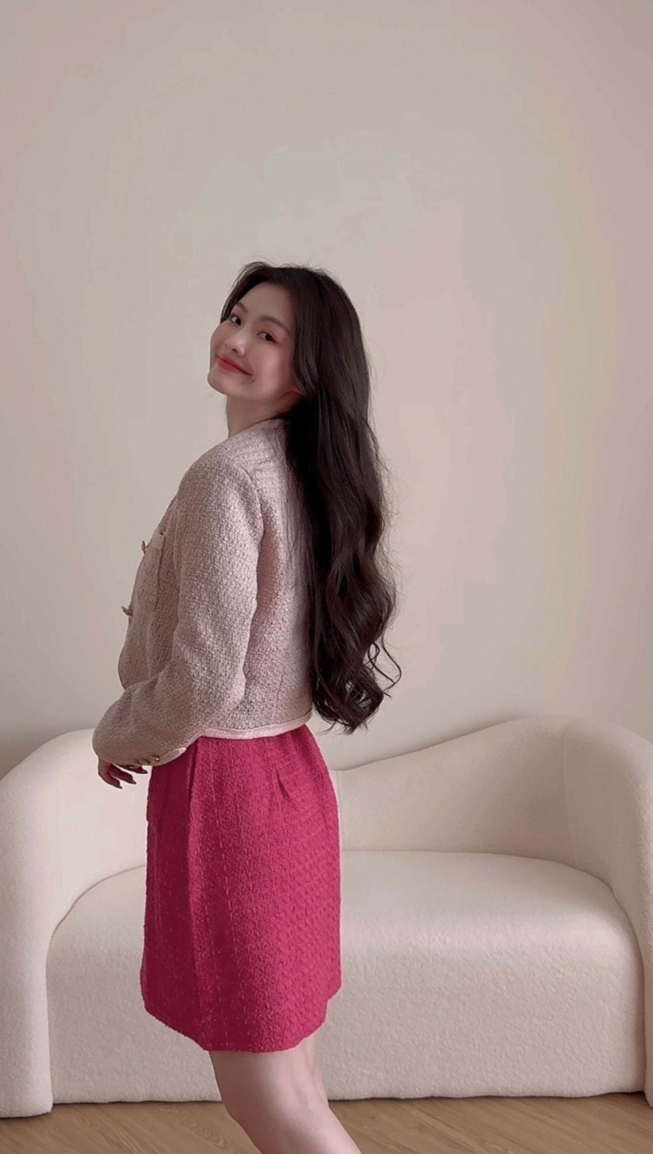 ROSE RED TWEED DRESS