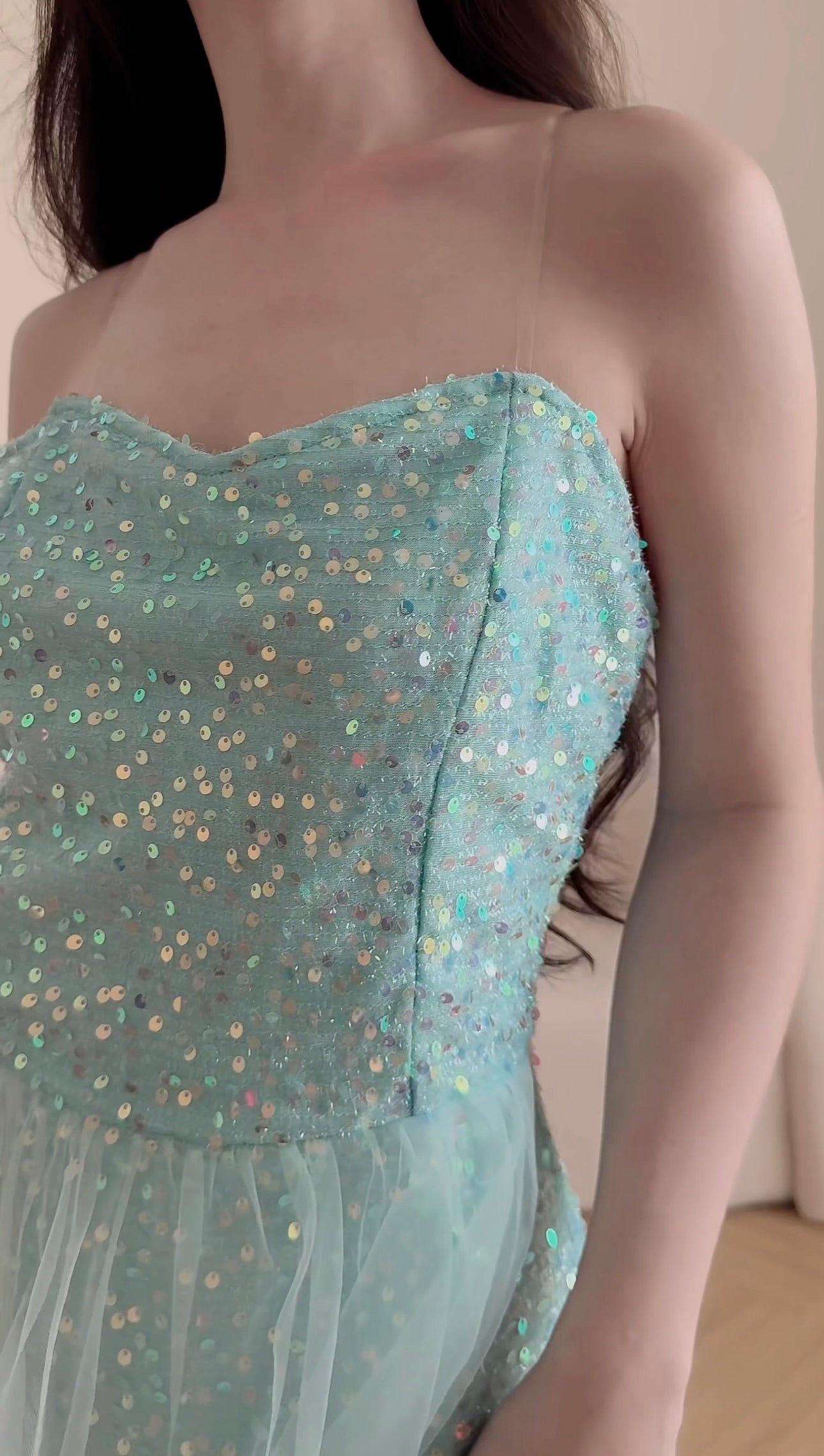 SEQUINNED TIFFANY GREEN MIDI DRESS