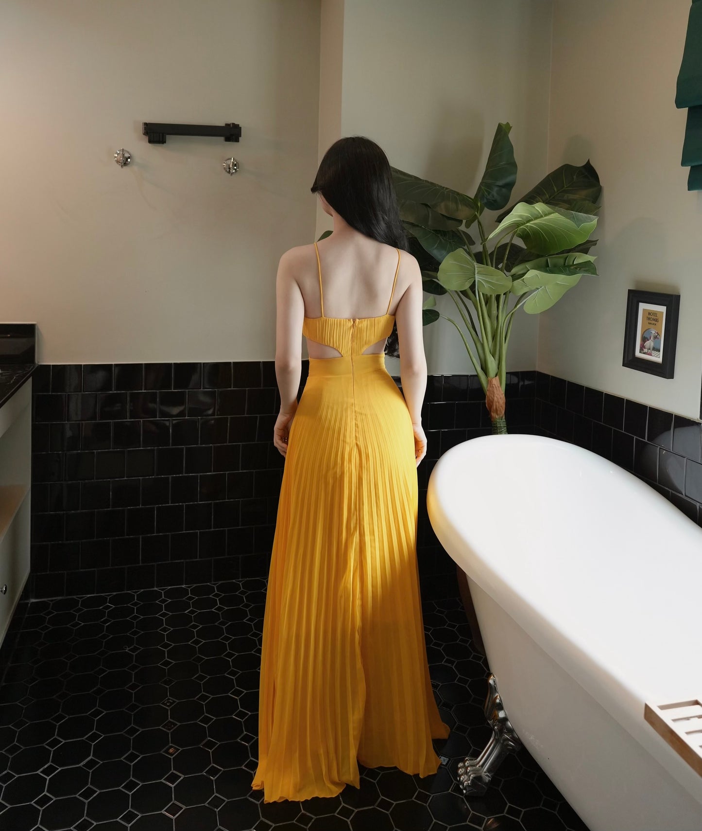 YELLOW CUT-OUT VACATION MAXI DRESS