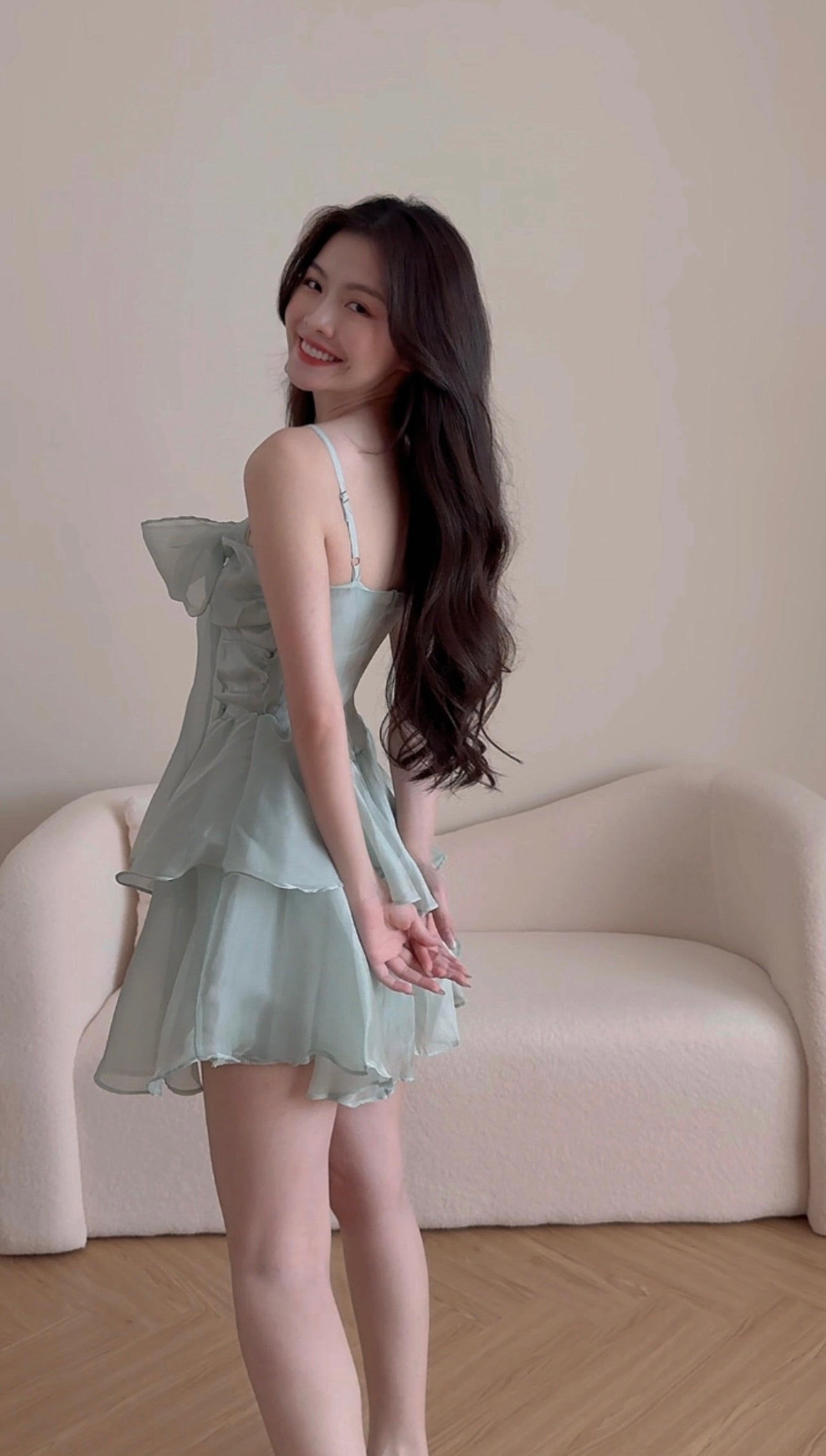 MESH LIGHT GREEN MINI DRESS