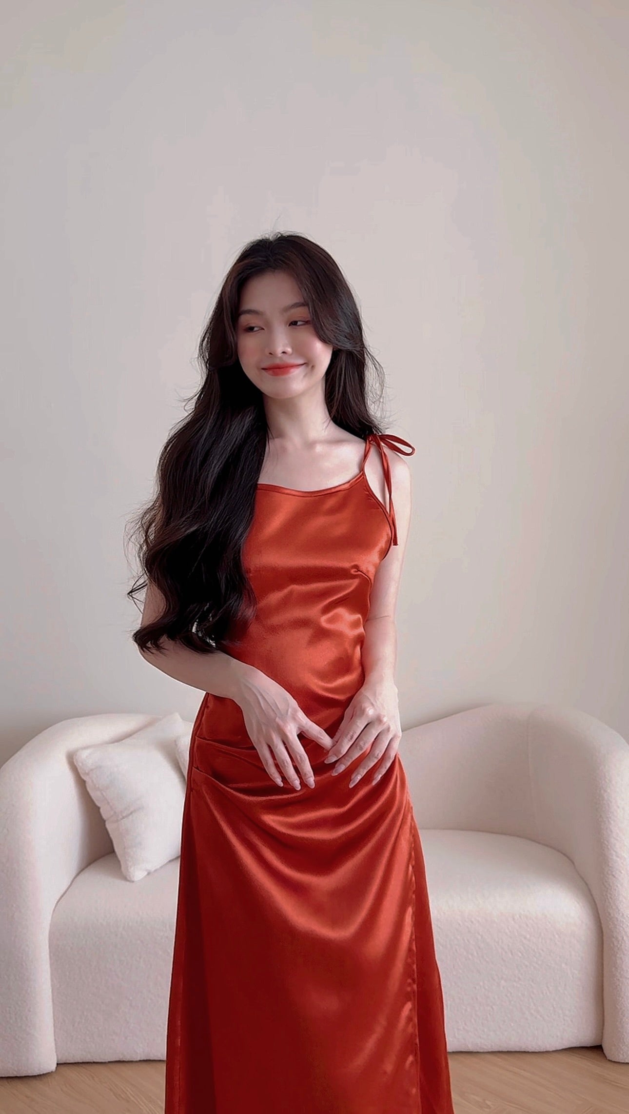ORANGE SATIN LONG DRESS