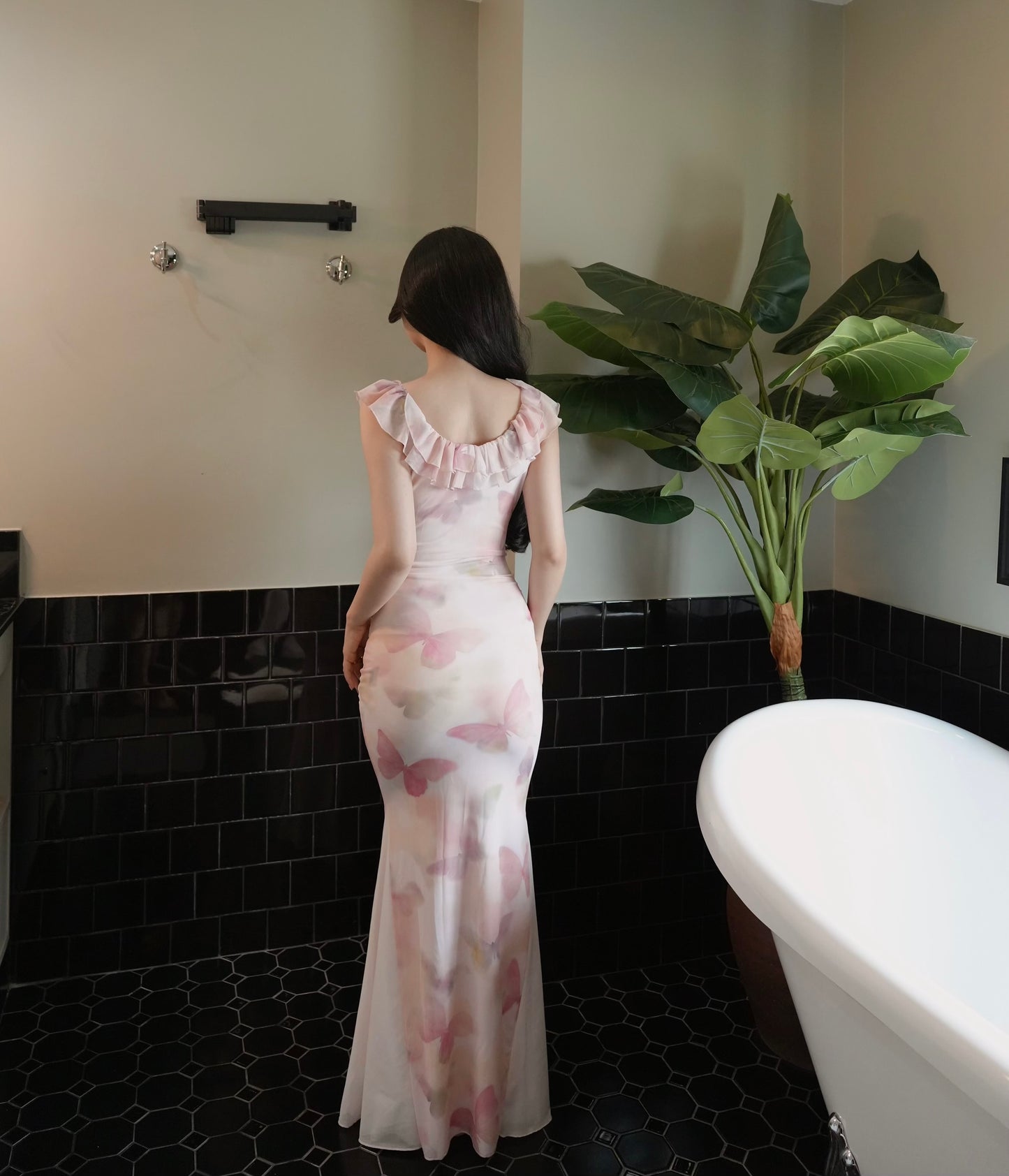 MERMAID PINK BUTTERFLY PRINT MAXI DRESS
