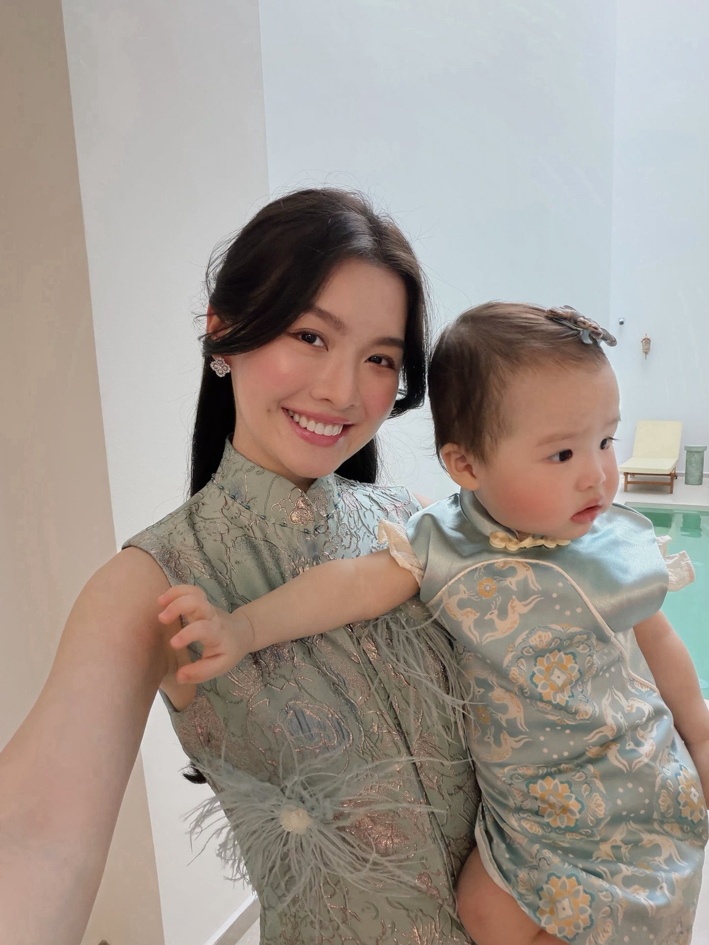 TWO-PIECE BLUE EMBROIDERED CHEONGSAM