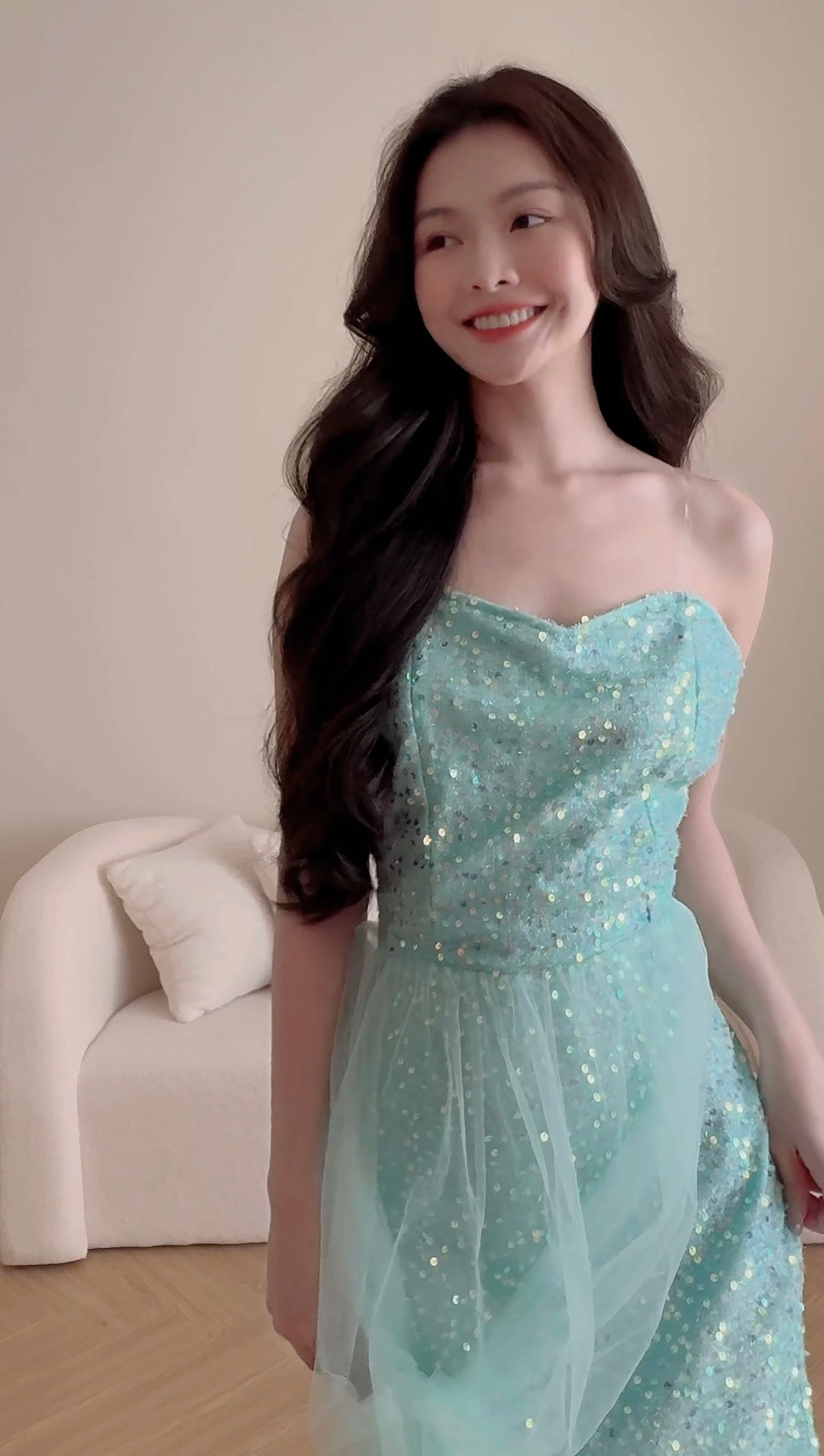 SEQUINNED TIFFANY GREEN MIDI DRESS