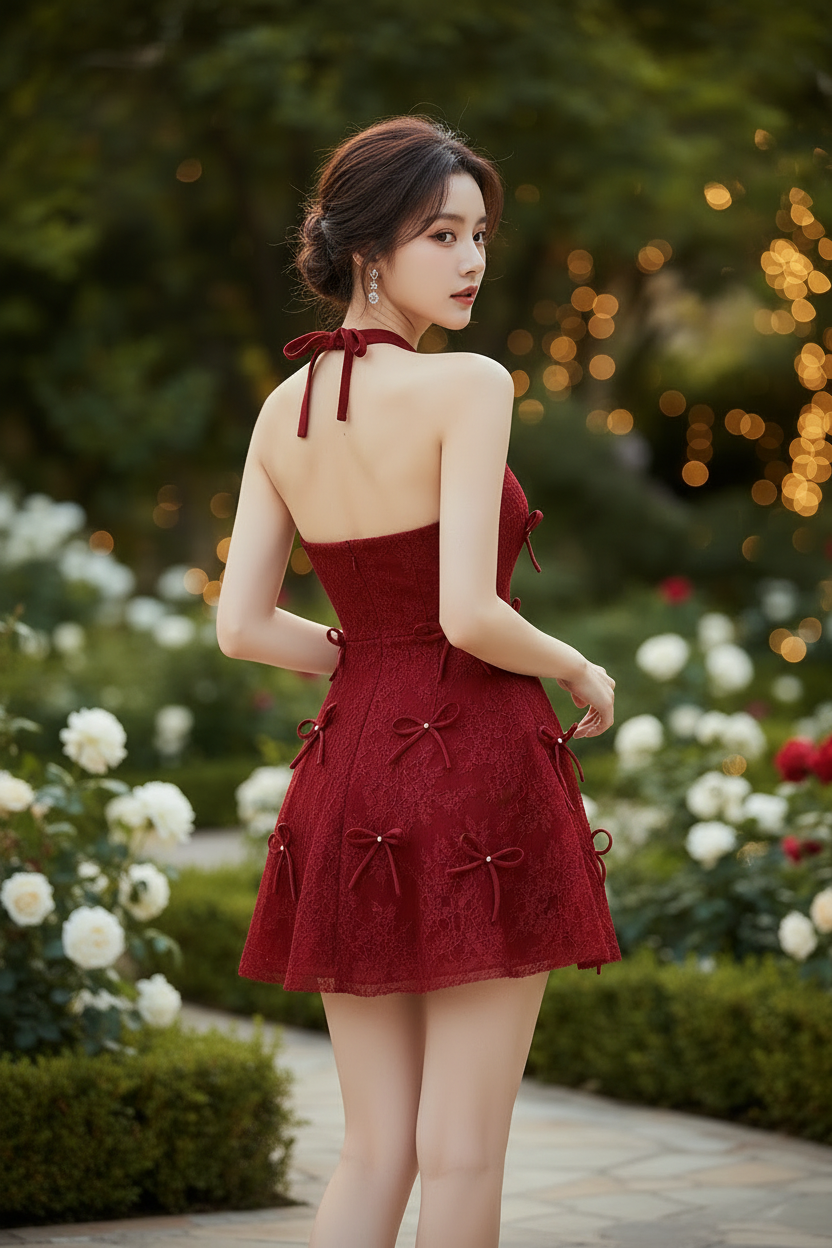 ELEGANT RED LACE MINI DRESS