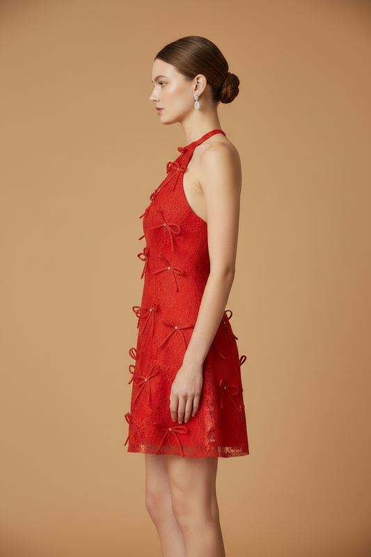ELEGANT RED LACE MINI DRESS