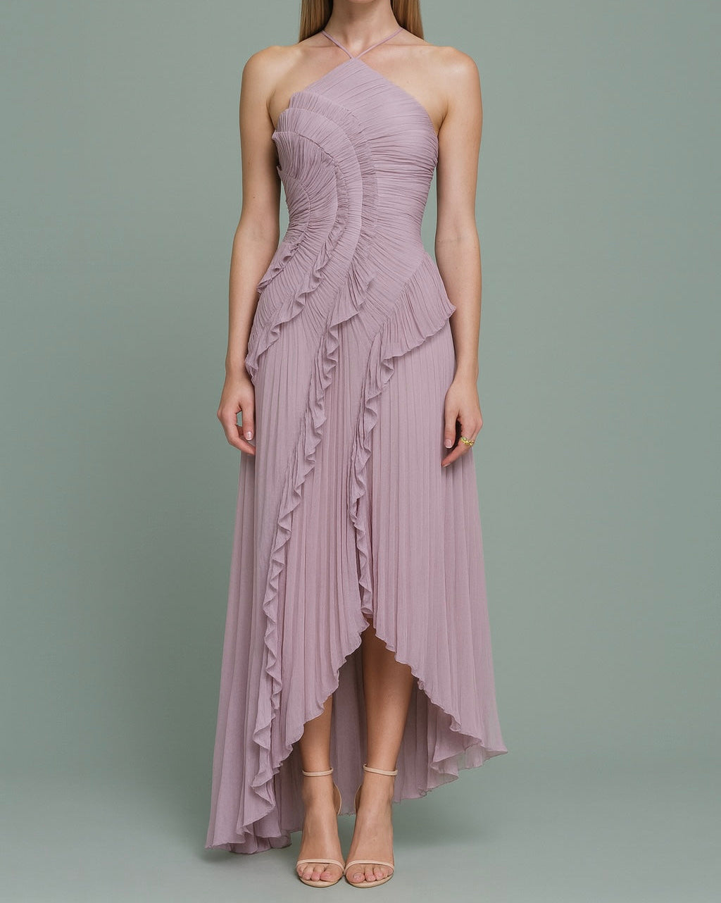DUSTY LILAC PLEATED MAXI DRESS