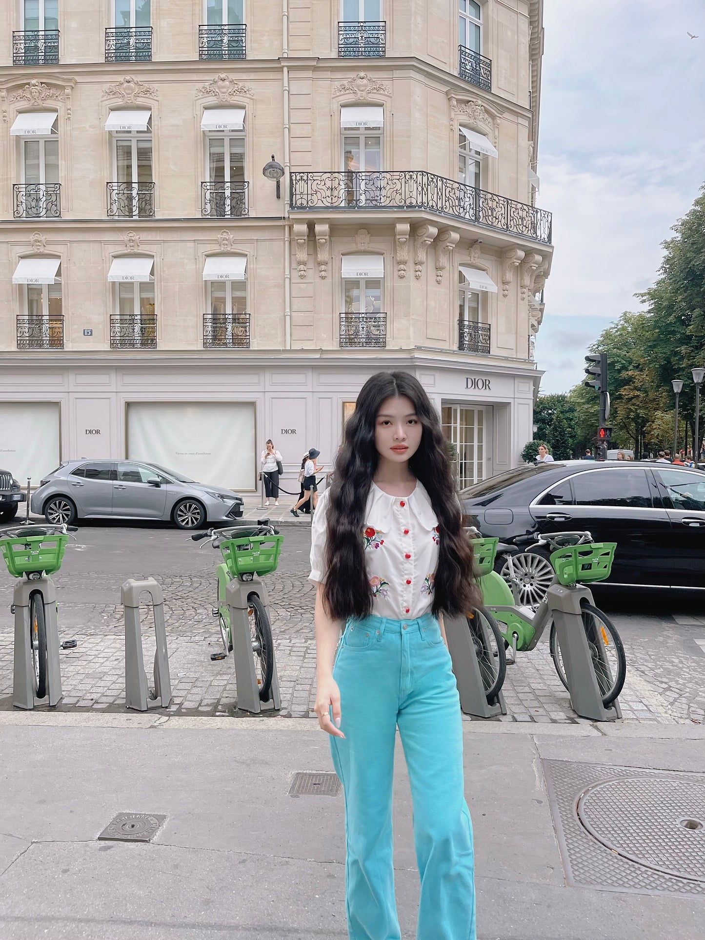 KOREA TIFFANY BLUE HIGH-WAISTED PANTS